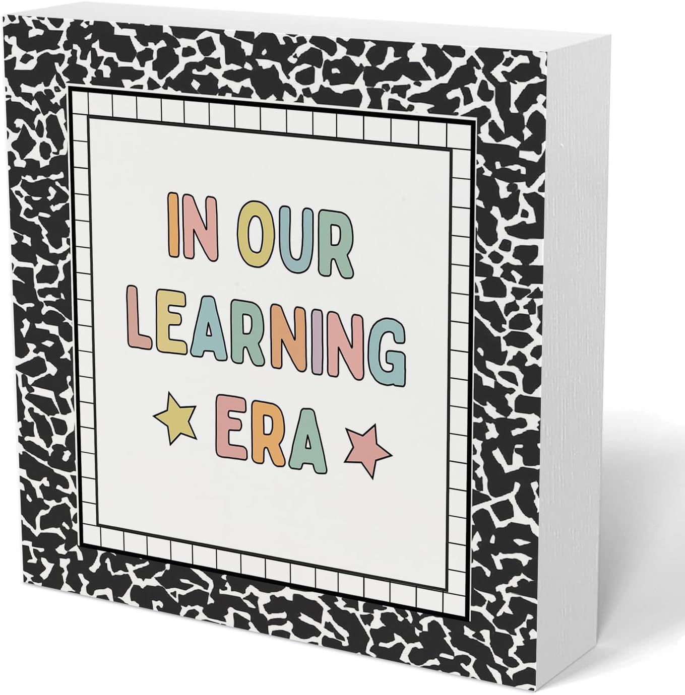 Classroom Wall Decor,Back to School Reading Woodne Box Sign In Our Learning Era Classroom Wood Sign Decor, Classroom Decorations，5x5 Inch