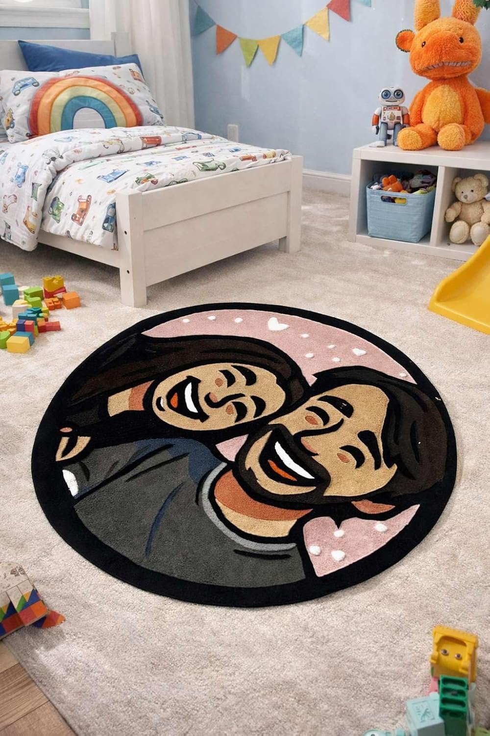 Custom Cartoon Face Round Area Rug, Soft Plush Circle Floor Rug for Kids Room Bedroom Nursery, Non Slip Backing, Cute Decorative Indoor Carpet for Playroom, Modern Printed Round Rug -3" (Round)