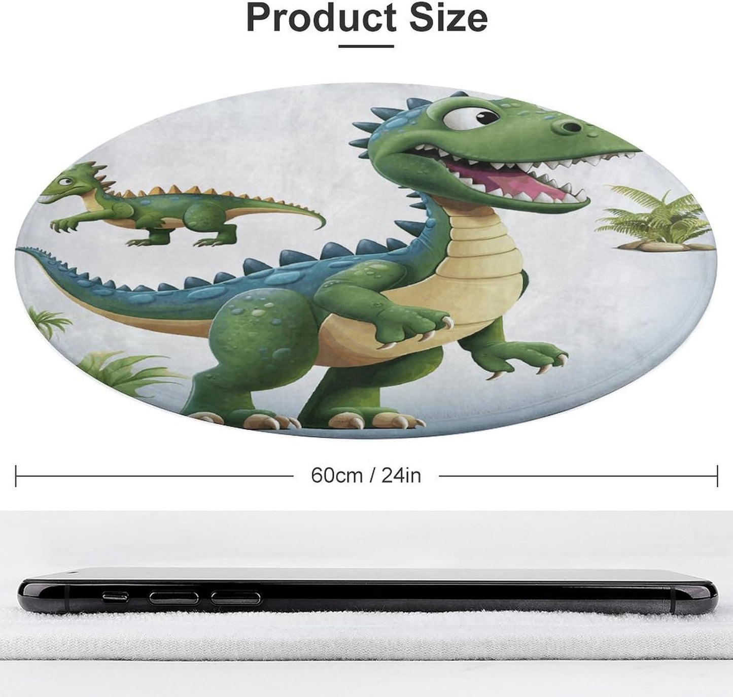 Cartoon Dinosaur Images Circle Rug Retro Luxury Coral Velvet Floor Mat Non Slip Soft Indoor Floor Carpet Comfy Thickened Area Rugs Modern Aesthetic Minimalist Carpets for Home Decor