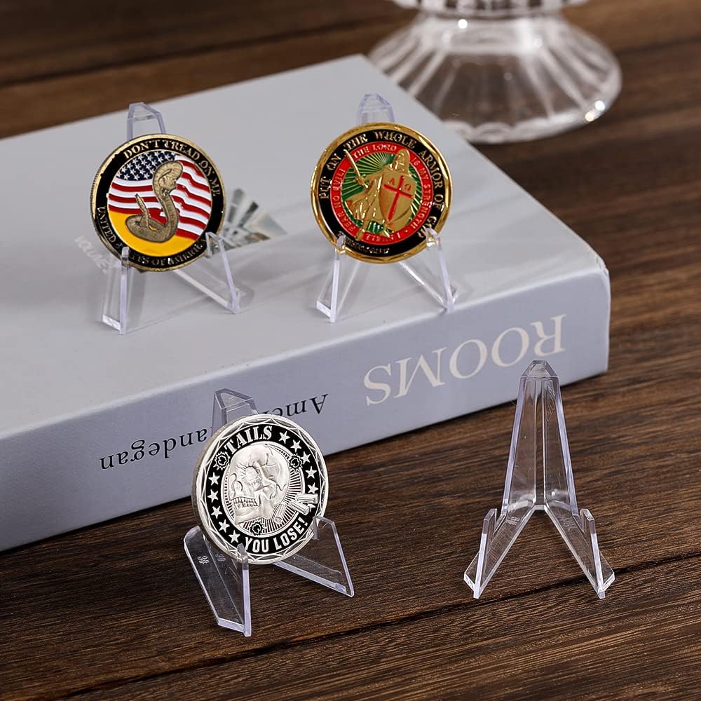 Clear Coin Display Stand - Plastic Mini easel holder - Acrylic Stands for display Air-Tite Coins | Card | Pocket Watches | Capsules | Challenge Medals | Casino Chips - 2.25 Inch Tall (20 Pieces)