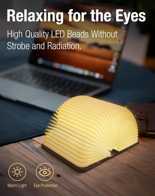 4.7 Inch Wooden Book Lamp, Book Lovers Gifts,Teacher Appreciation Gifts for Women, Folding Book Light, LED Ambient Lighting, Magnetic Mood Lighting for Home&Library Decor (Walnut)