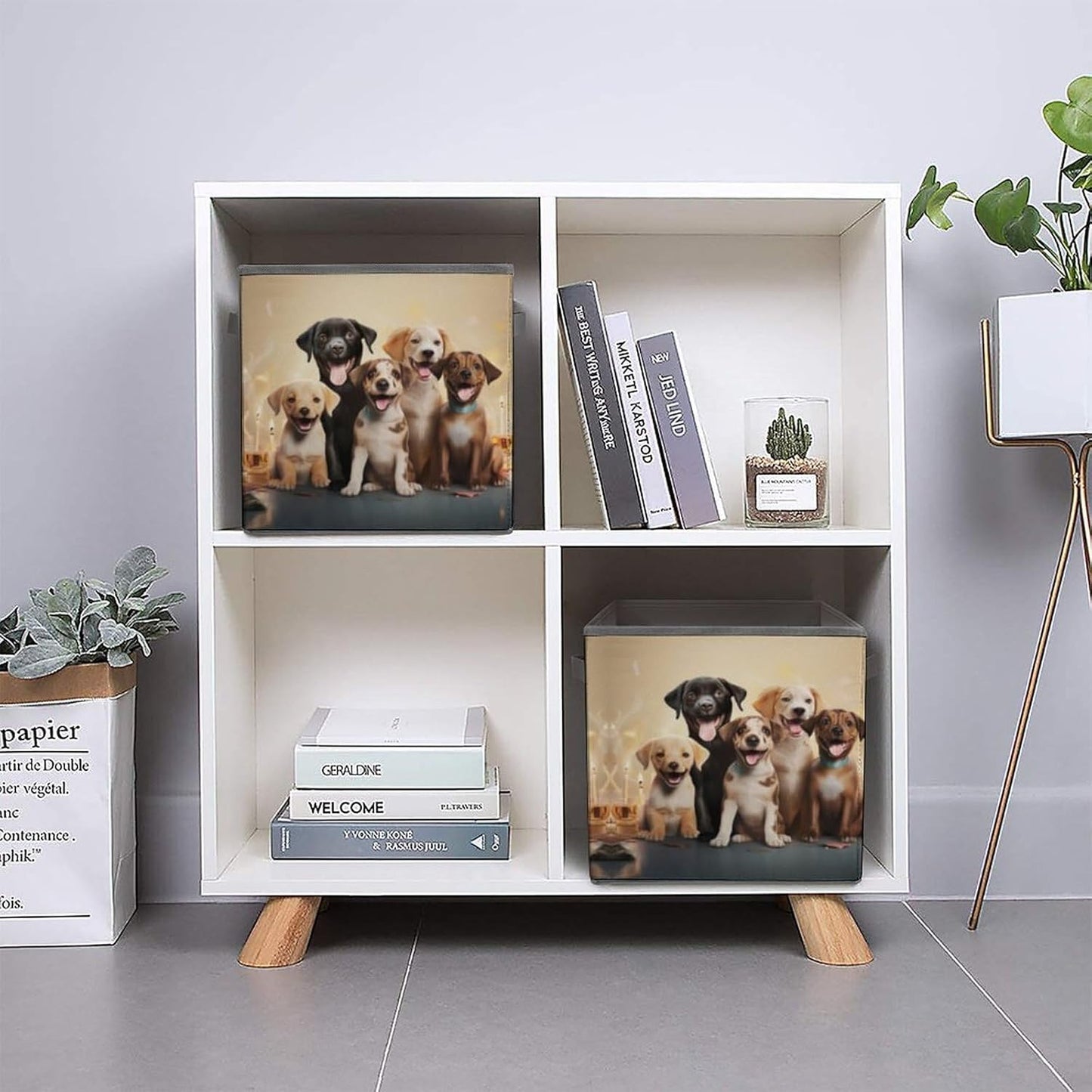 Dogs Happy Party Storage Bins with Handles Fashion Large Storage Cubes Sturdy Foldable Storage Boxes Space-Saving Storage Baskets for Home Office Clothes Closet Organizers