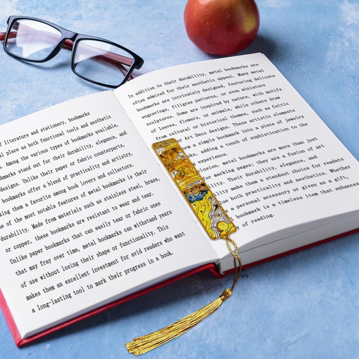 6 Pcs Metal Bookmark with Tassels, FineGood Golden Hollow Bookmarks for Women Oil Painting Book Marks for Reading Book Lovers