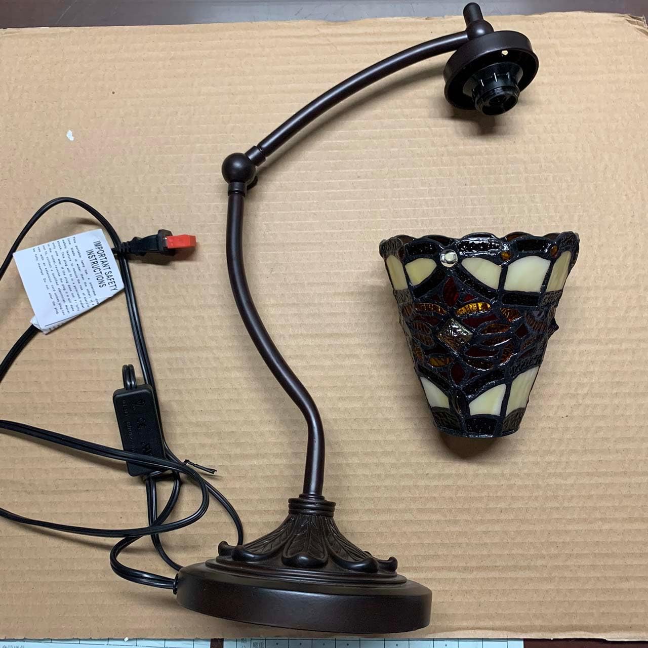 Bieye L10870 Tiffany Style Stained Glass Table Lamp Night Light with Swing Arm Base for Working Reading Home Decoration (Baroque Red)