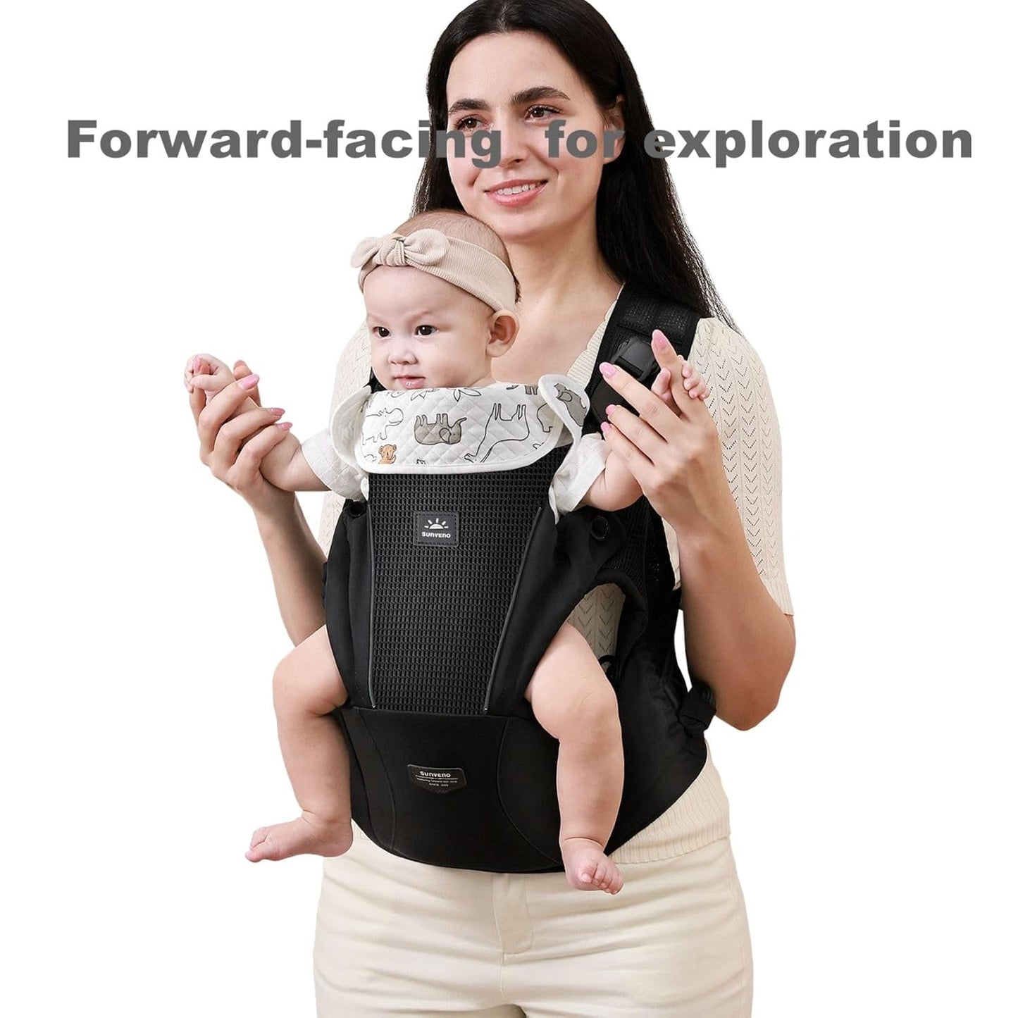 SUNVENO Baby Carrier for Newborn to Toddler – CPC-Certified Breathable Mesh Hip Seat Carrier, Supports 7-45 lbs for Inward/Outward-Facing Front & Back Carry, Adjustable Waistband, All-Season