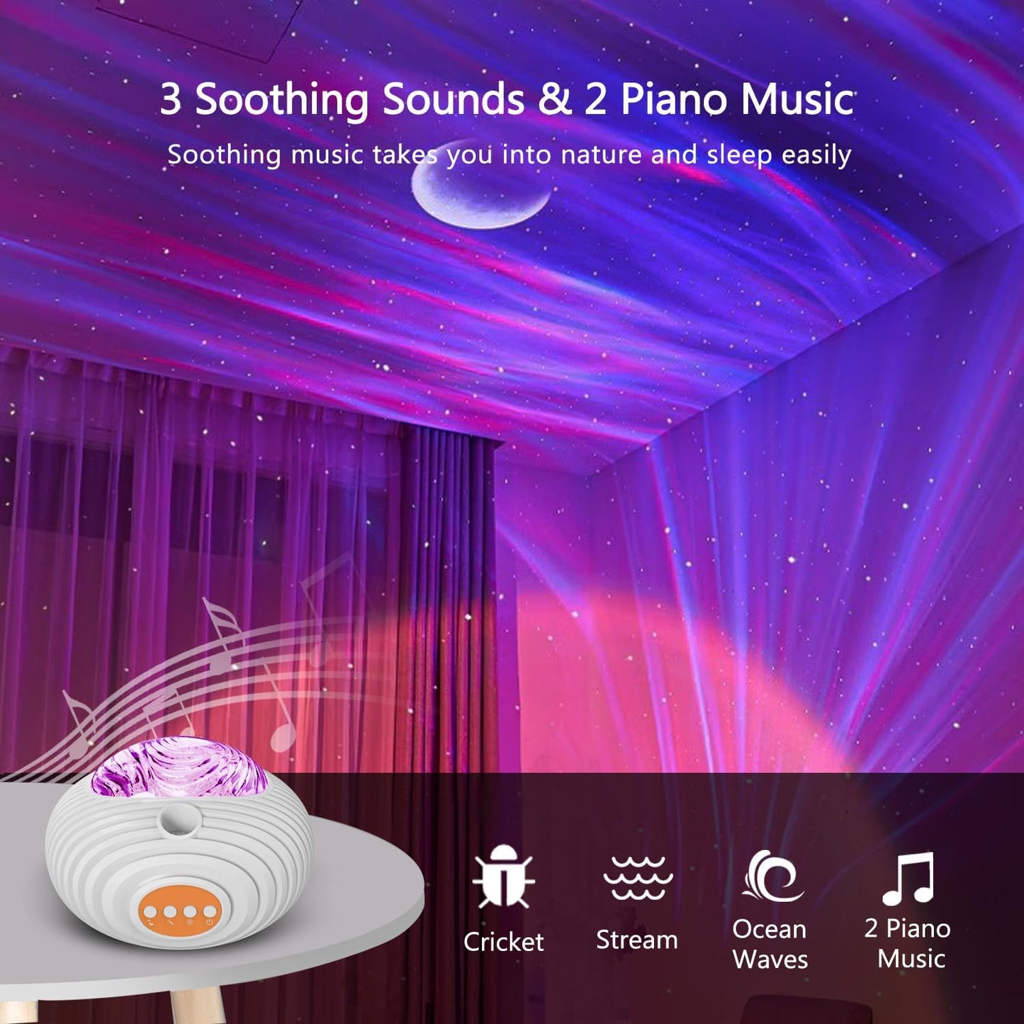 ELITUN Star and Aurora Night Light, Dual Effect Moon Galaxy Projector for Bedroom, 14 Colors with White Noise, Timer Control, Gifts for Girls, Boys, Adults, Christmas, Birthday