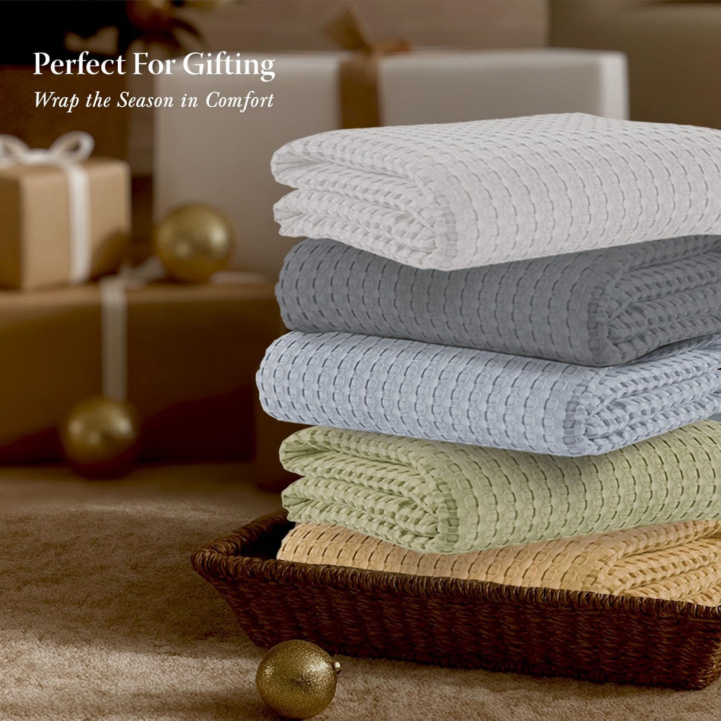 Threadmill Cooling Waffle Blanket King Size | Breathable, Lightweight and Cooling | Made from Rayon Derived from Bamboo | Waffle Throw Blanket for Couch and Sofa | 106 x 92 Inches | Beige