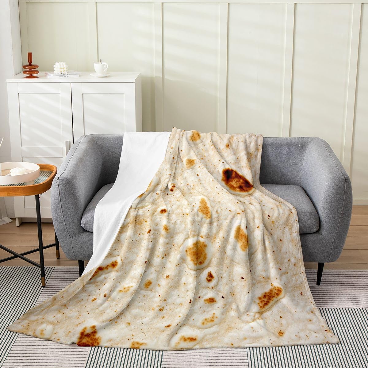 Feelyou Burritos Flannel Fleece Throw Blanket, Novelty Tortilla All Season Bed Blanket Taco Flour Fuzzy Blanket for Bed Sofa Couch, Festival Picnic Bedroom Decor Plush Blanket 40"x50"