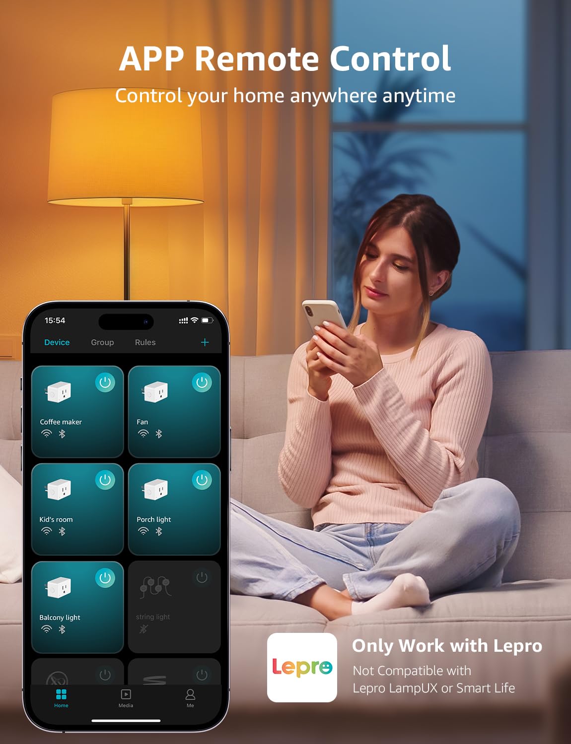 Lepro P1 Smart Plug Mini 15A, Smart WiFi Bluetooth Outlets Work with Alexa & Google Assistant, Voice/APP Control, Safety Lock, Schedule & Group Controller, 2.4G WiFi Only, ETL & FCC Certified, 4-Pack