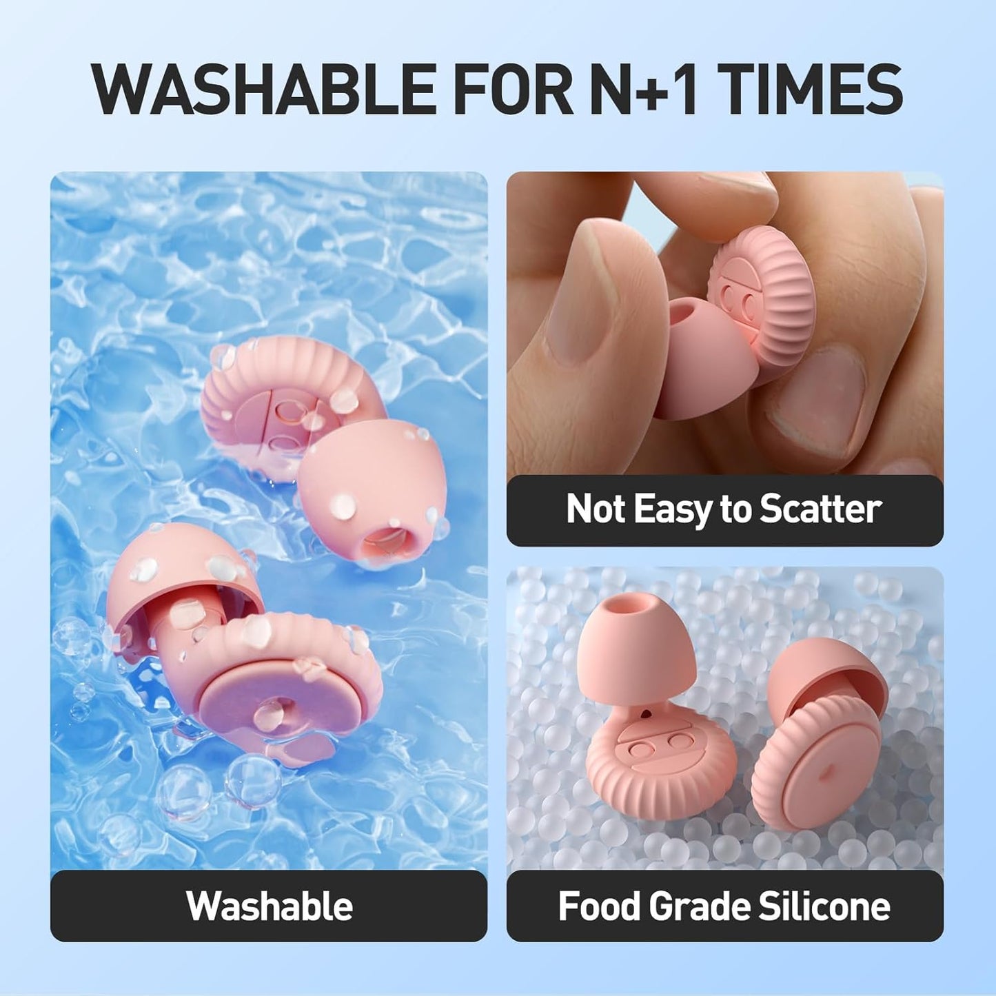 Noise Cancelling Earplugs 2 Pairs for Sleeping, Travel, Office - Soft Silicone Earplugs, 35dB Noise Reduction, Comfortable, Reusable, Multiple Sizes XS/S/M/L for Snoring, Focus & Study - Black & Pink
