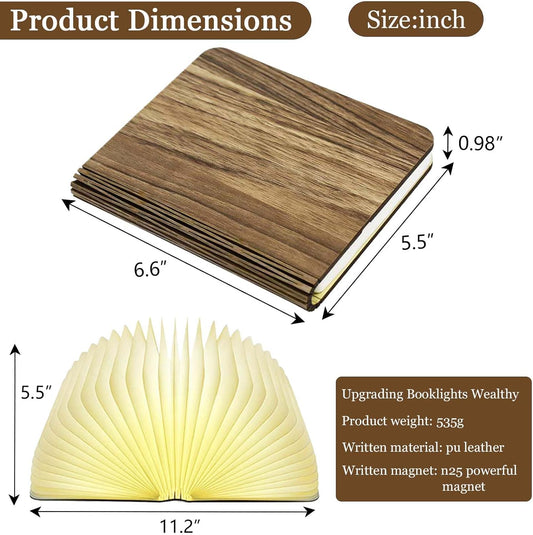 Anwick Lamp Book Large Size Folding Mood Light, Novelty LED Night Light, USB Large Capacity Rechargeable Wooden Table Lamp