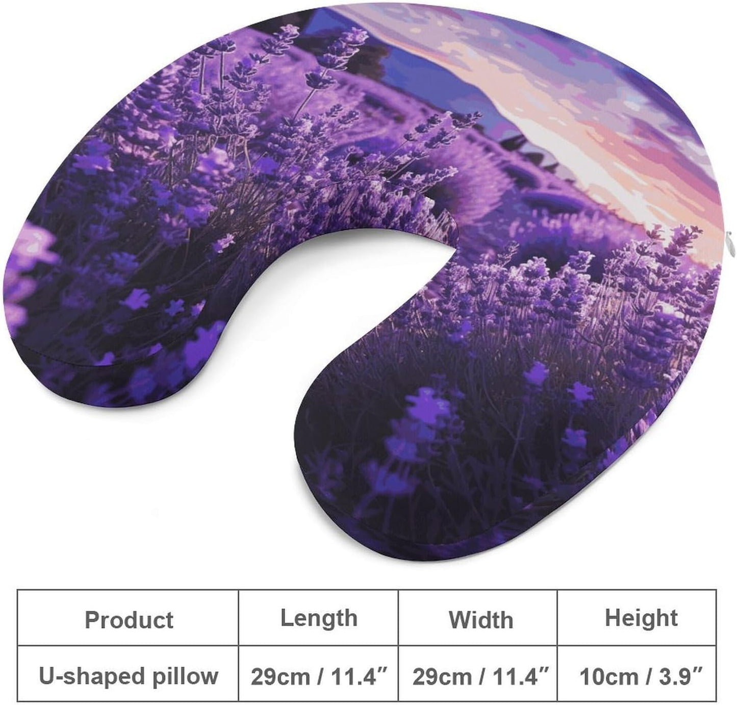 Purple Lavender Neck Pillow Memory Foam U Shaped Pillows Portable Pillows for Shoulder Travel Head Support Pillow with Concealed Zipper for Airplane Car Home Office