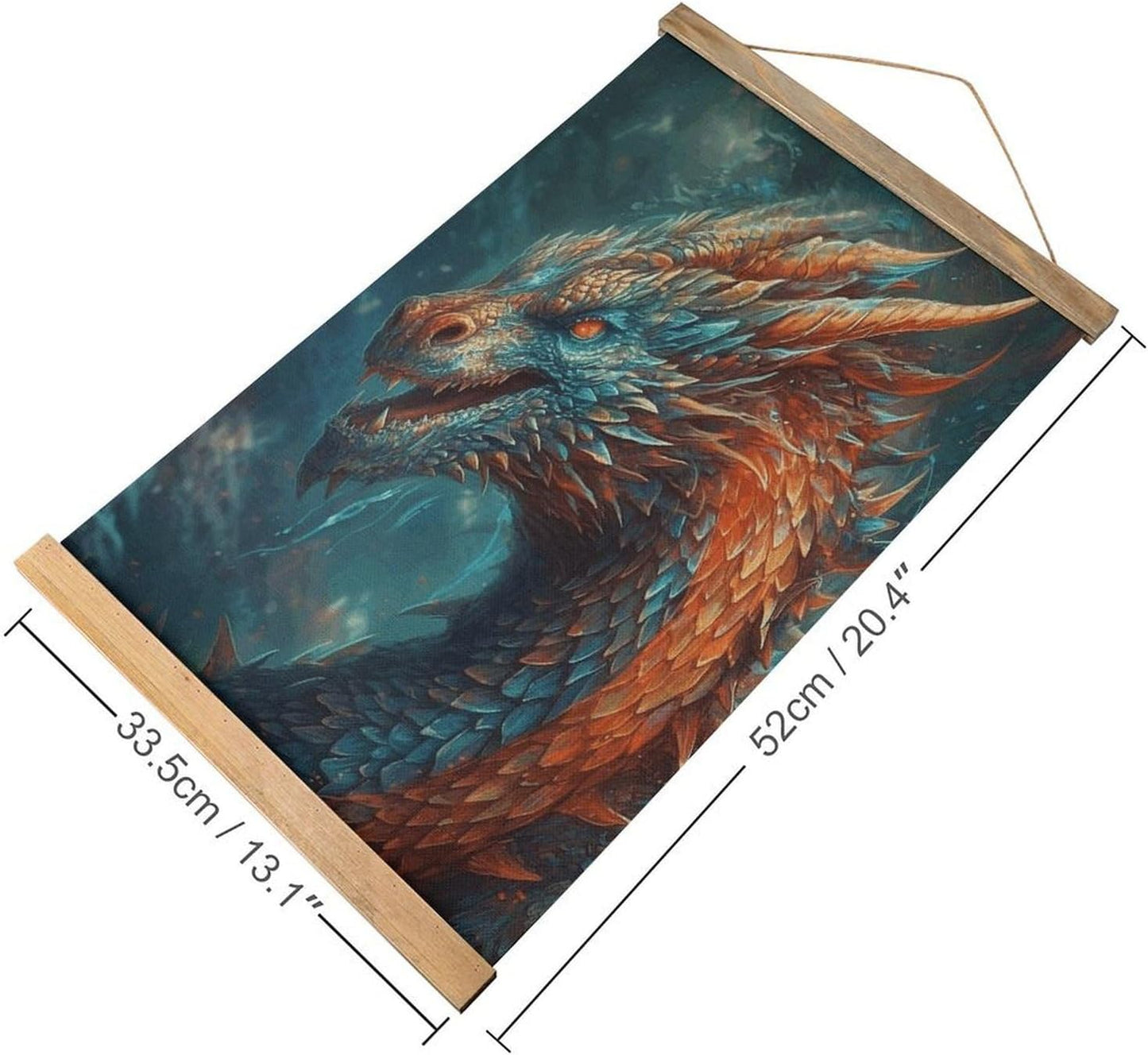 Vintage Dragon Art Poster with Wooden Frame Personalized Linen Hanging Scroll Painting Rustic Wall Hanging Illustrative Modern Artwork Decor for Home Living Room Bedroom Office