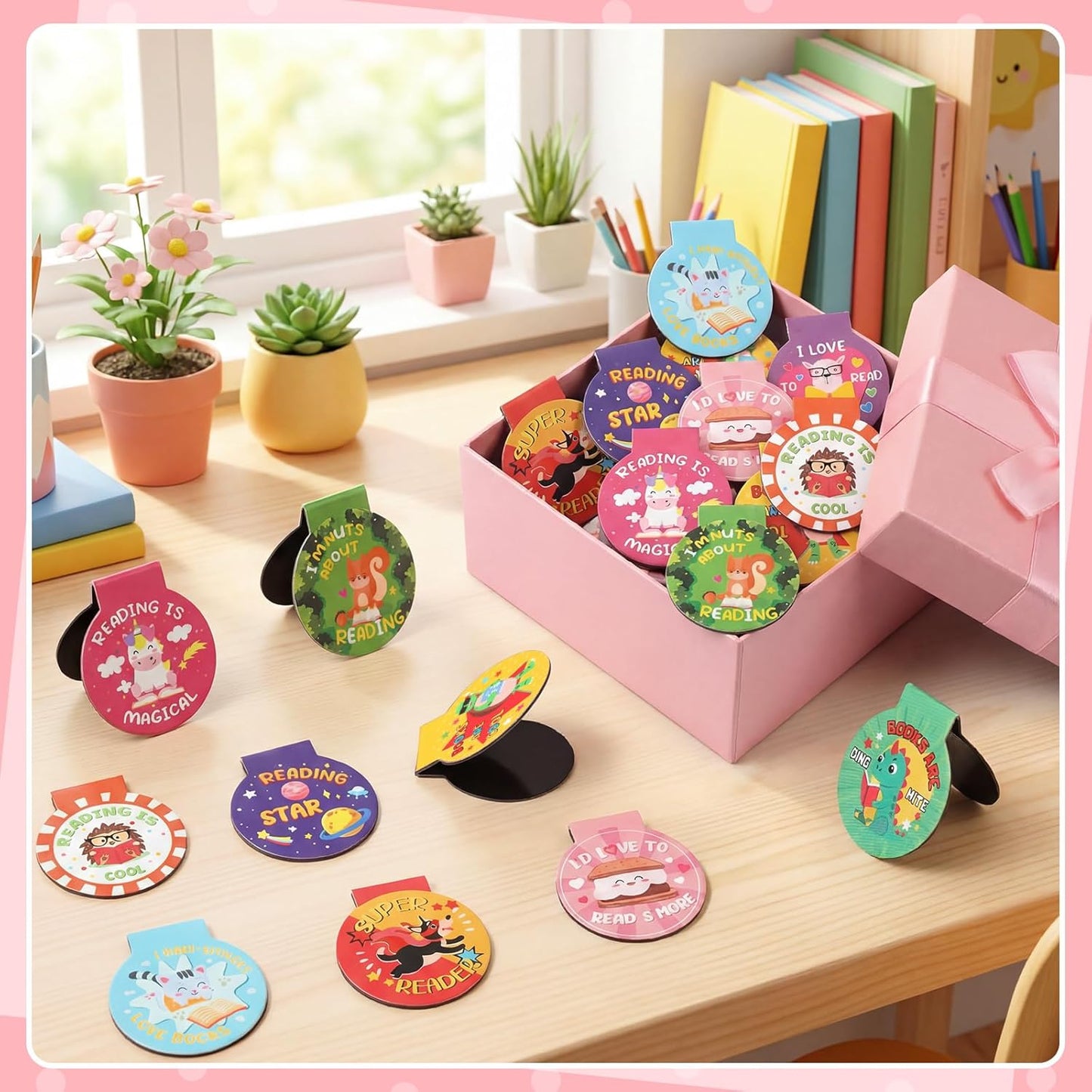 100 Pcs Magnetic Bookmarks for Kids Motivational Love to Read Magnet Bookmark in 10 Designs 1.38 Inches Back to School Gifts for Teachers Students and Books Lover Gifts(Reading Rewards)