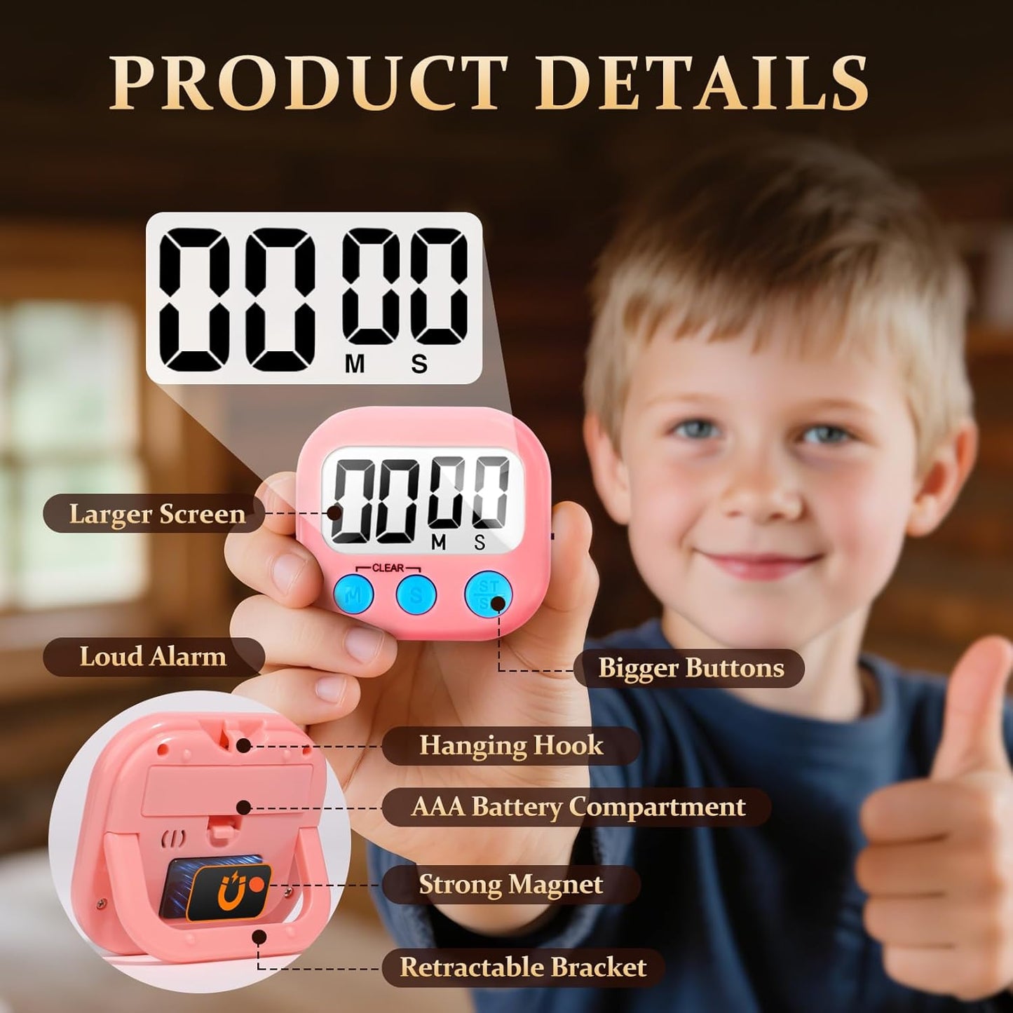 6 Pack Digital Kitchen Timer Small Classroom Timers for Kids Teachers (Blue&Pink)