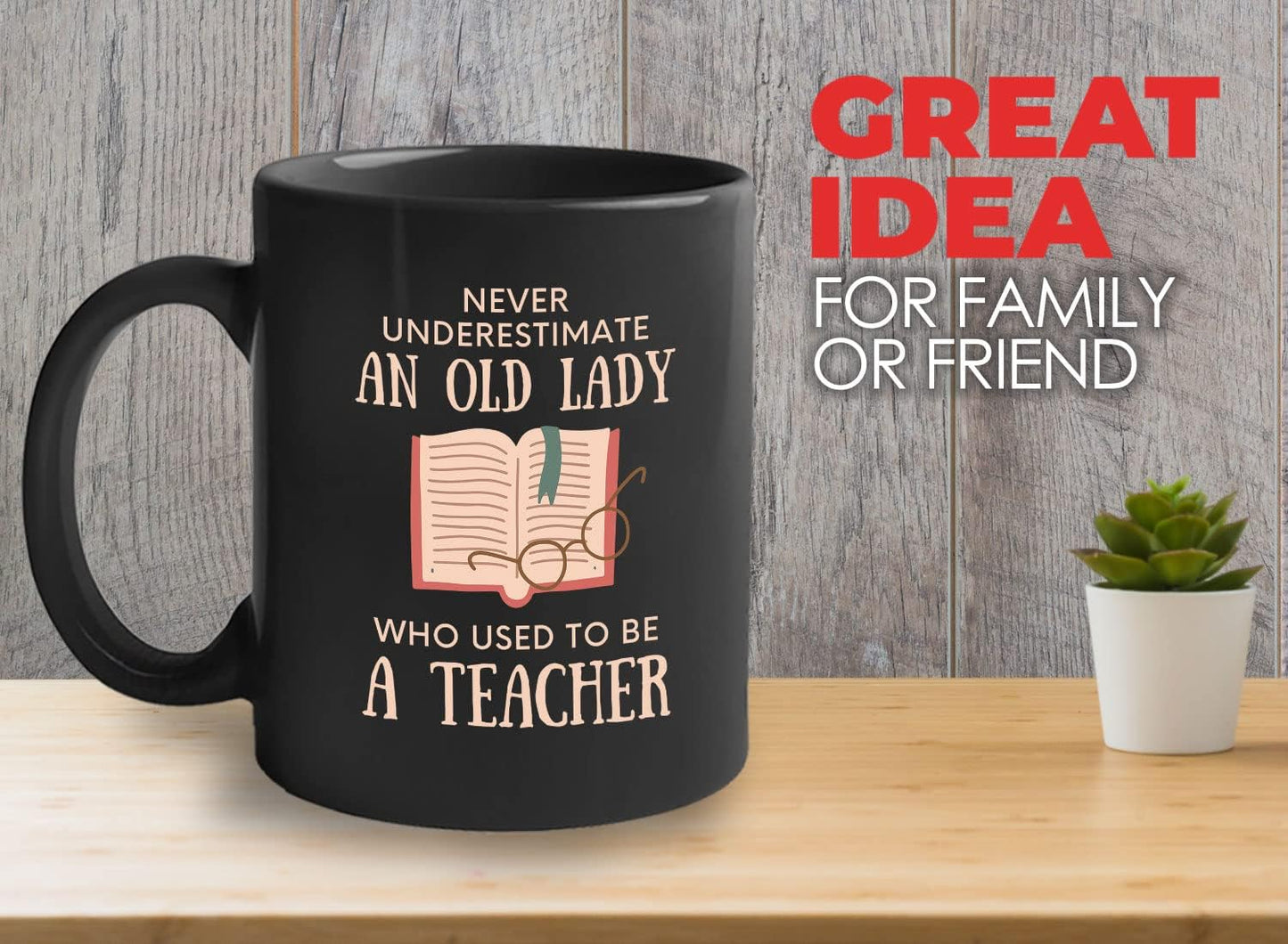 Bubble Hugs Book Lover Coffee Mug 11oz Black - Never Underestimate Old Lady - Reading Reader Grandma Retired Teacher Book Lover Bookish Novelist Librarian Writer