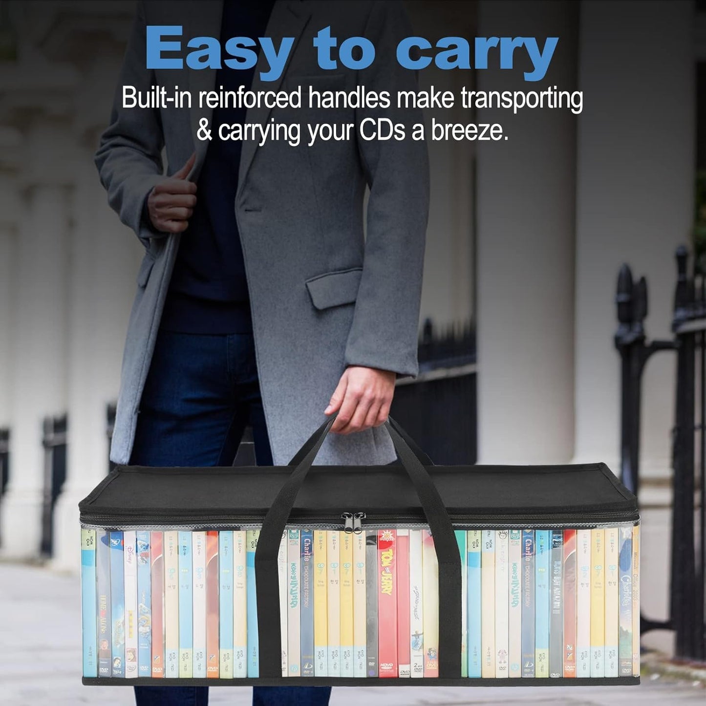 CCidea DVD Storage Bags (Set of 2) Clear PVC Media Holder Case with Handles for DVDs/CDs/VHS Box/Blu Ray Disc/Movie Cases/Video Games Discs - Each Bag Holds up to 40 DVDs