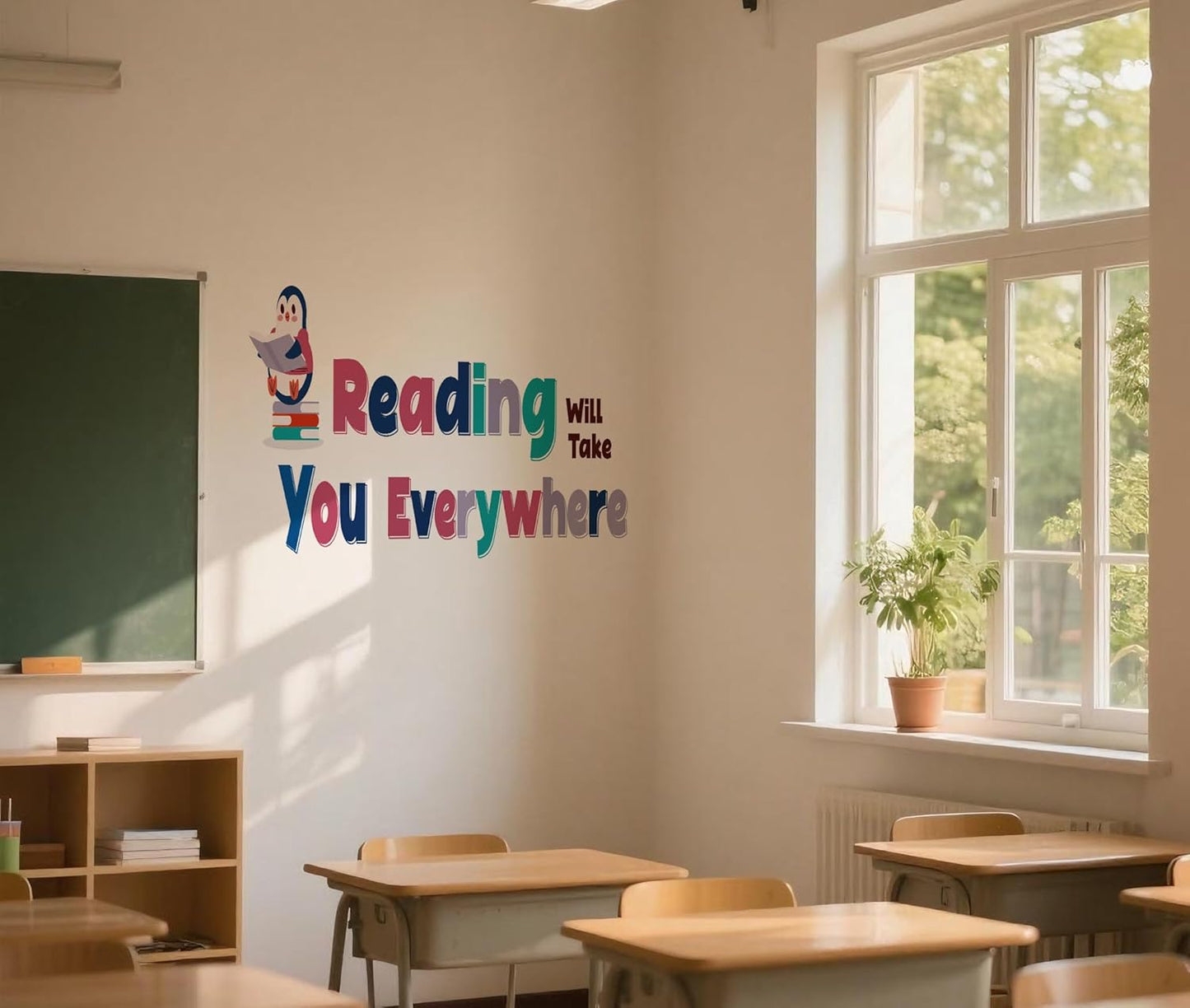 Reading Theme Wall Decal,Will Take You Everywhere Motivational Quotes Wall Stickers, Penguin Decor Inspirational Saying Vinyl Removable Wall Art for Classroom School Kid’s Room Library