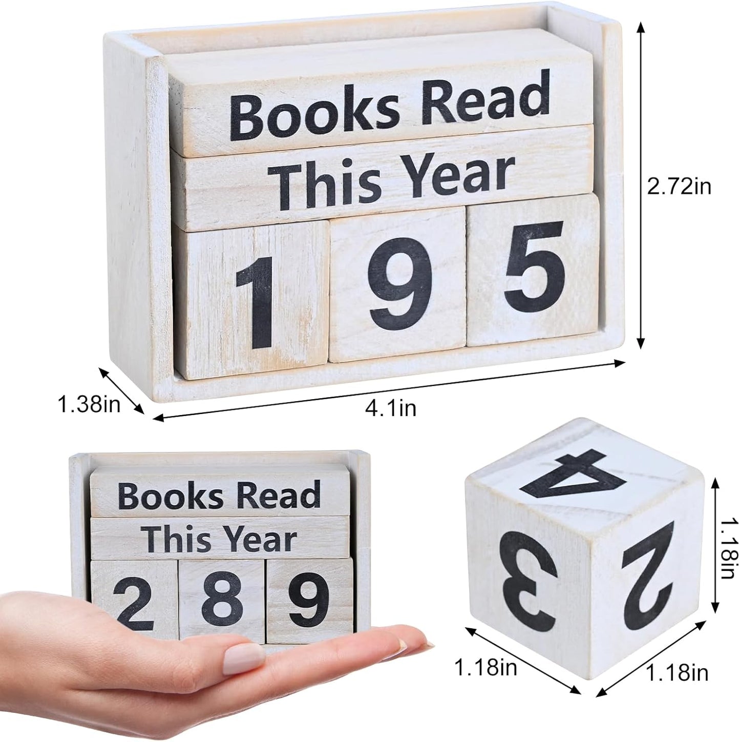 Books Read This Year Counter - Wooden Reading Tracker Block, Adjustable Book Count Display, Rustic Book Lover Decor for Bookshelf Desk Library Reading Goals Gift (Vintage)