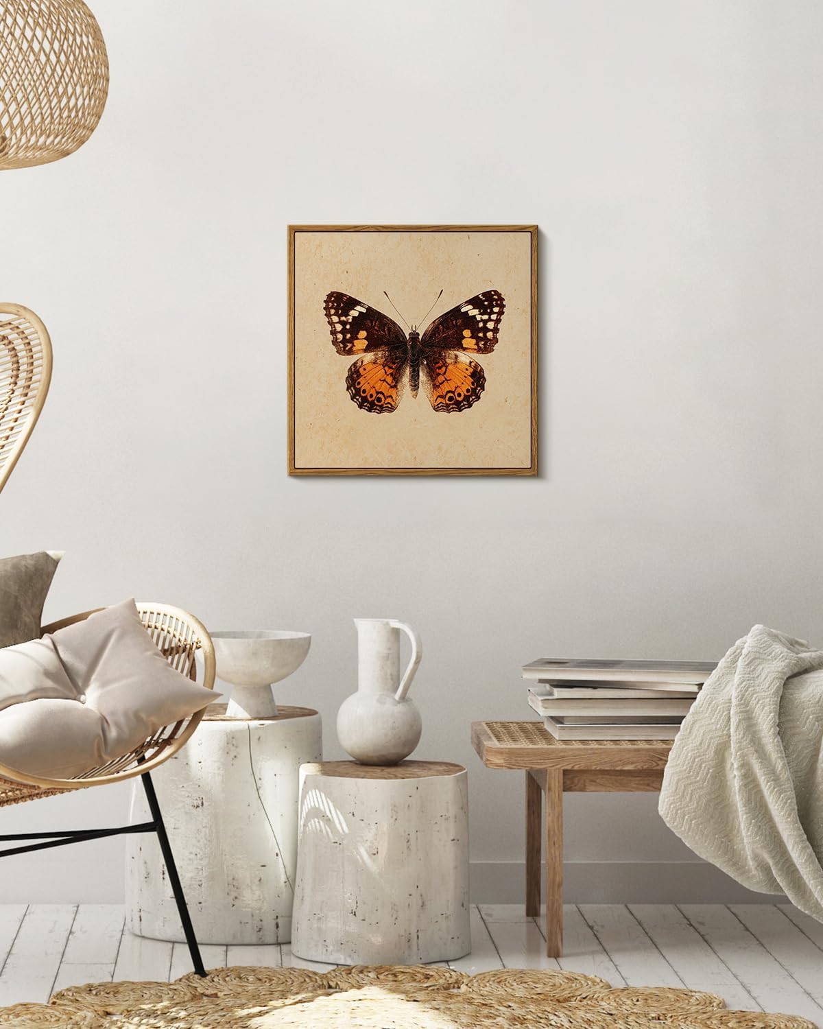 InSimSea Vintage Butterfly Square Canvas Wall Art, Antique Insect Wall Decor Paintings, Cottagecore Moth Artwork Pictures Prints Retro Home Decor for Living Room,Bedroom, Office 12"x12"