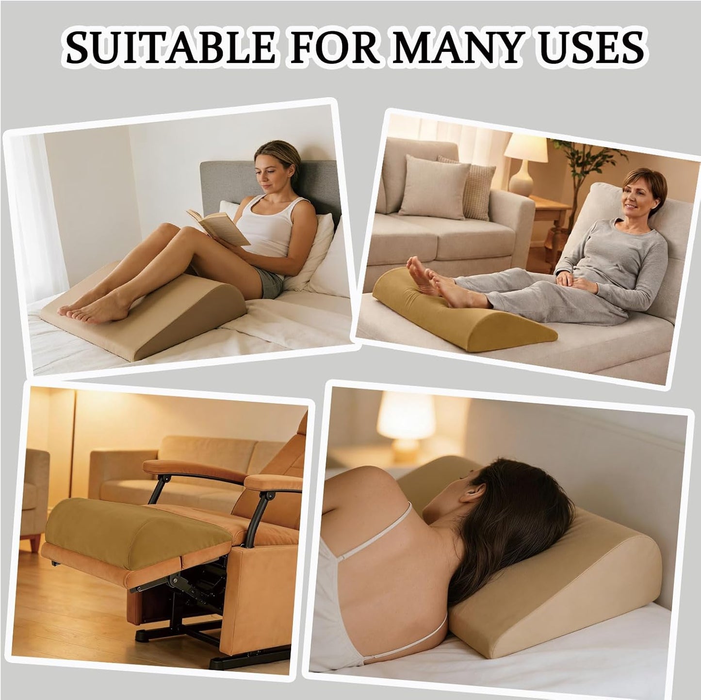 Recliner Foot Rest Cushion, Extra Large Recliner Leg Pillow with 2 Adjustable Straps, for Bed, Chair Sofa Lumbar Support Foam Wedge Pillow (Brown)
