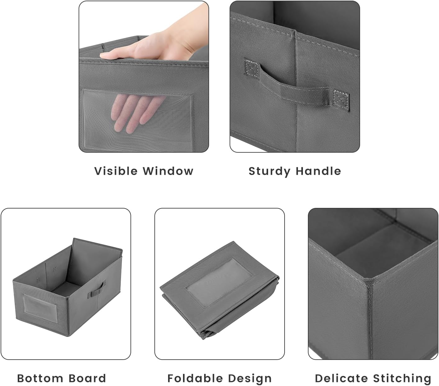 4 Packs Linen Storage Bins with Clear Window, Closet Organizers and Storage Containers with Handle, Large Storage Box Basket for Clothing, Jeans, Toys, Books, Shelves(18.50x11.02x7.87in.)