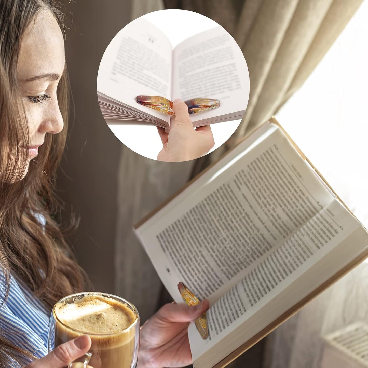 Eaasty 4 Pcs Thumb Book Page Holder for Reading Resin Book Opener Holder Multiple Colors Books Accessories Gifts for Reading Lovers Women Men(Fresh Color)