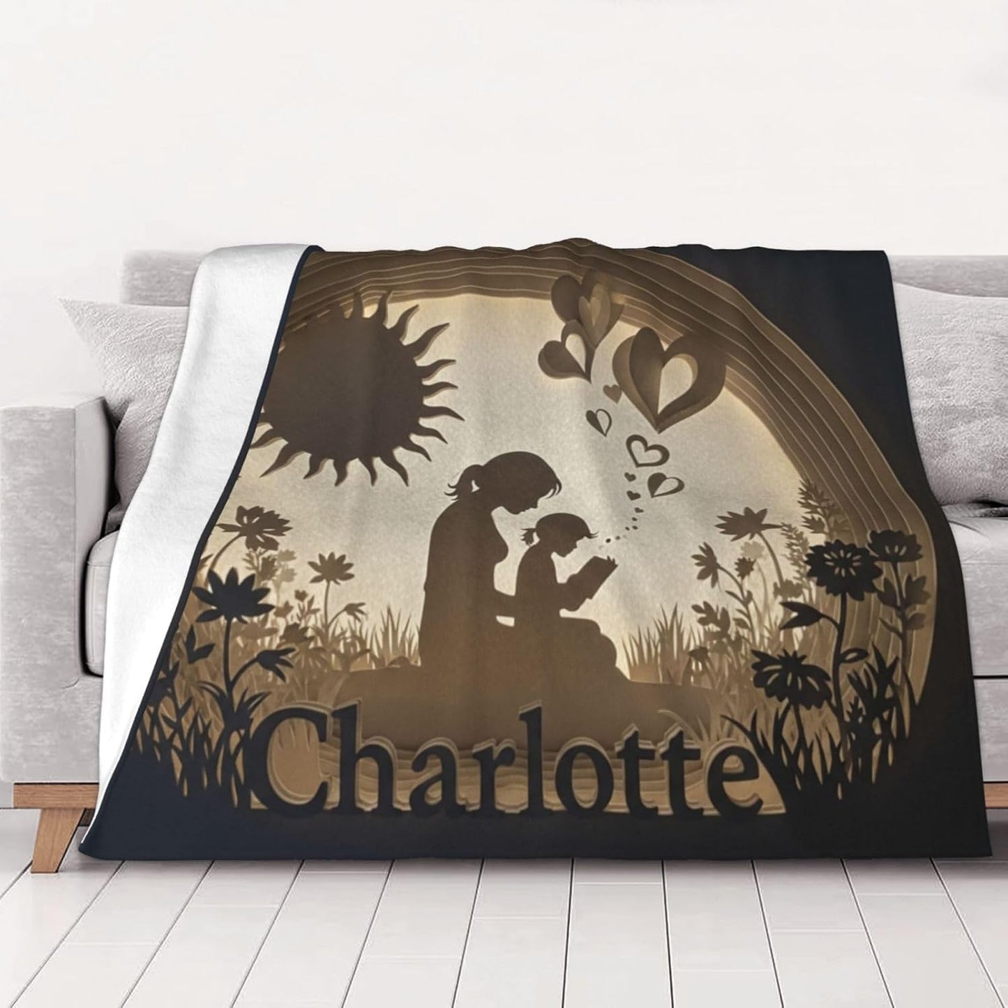 Personalized Mother Daughter Blanket with Custom Name - Soft Cozy Fleece Throw with Mom and Child Reading Design - Sentimental Gifts for Mom, Women, Mother's Day, Birthday