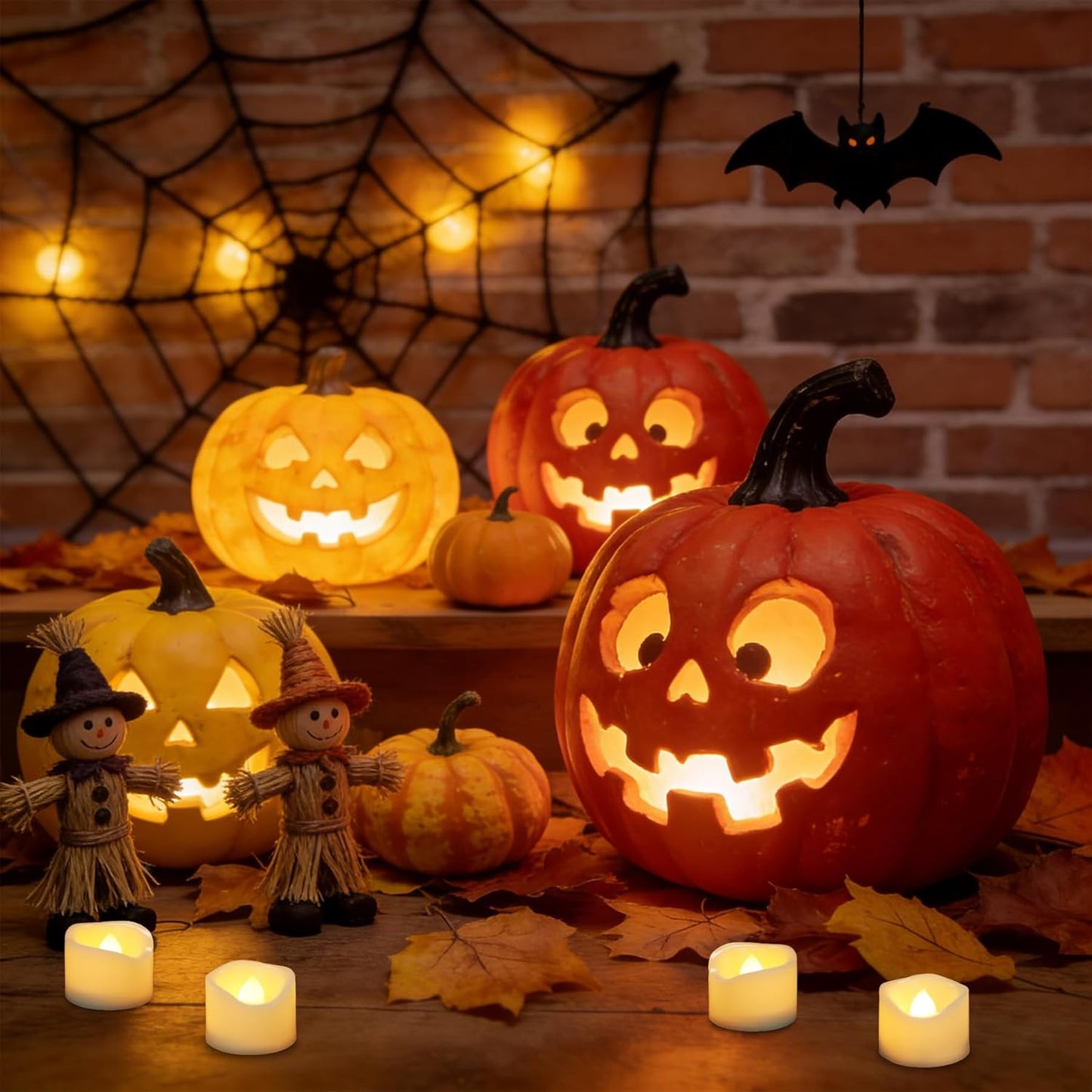 CANDLE IDEA Realistic Flame LED Tea Lights 12 Pack 1.5" x 1.5", Flameless Flickering Tea Candle Battery Operated/Electric Tealights Small LED Candles for Halloween, Christmas, Lantern Decorations