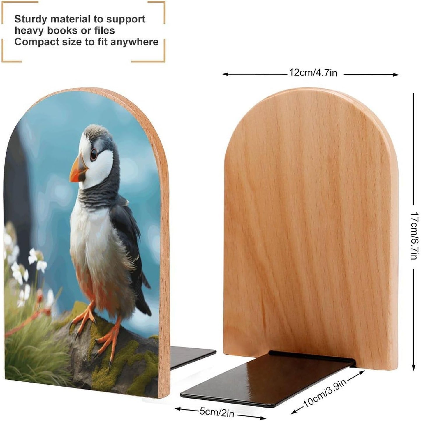 Cute Little Bird Bookend for Shelves Wooden Book End Large Size Sturdy Book Holders Stoppers with Metal Base for Bookshelves Slick Decorative Bookends Stands