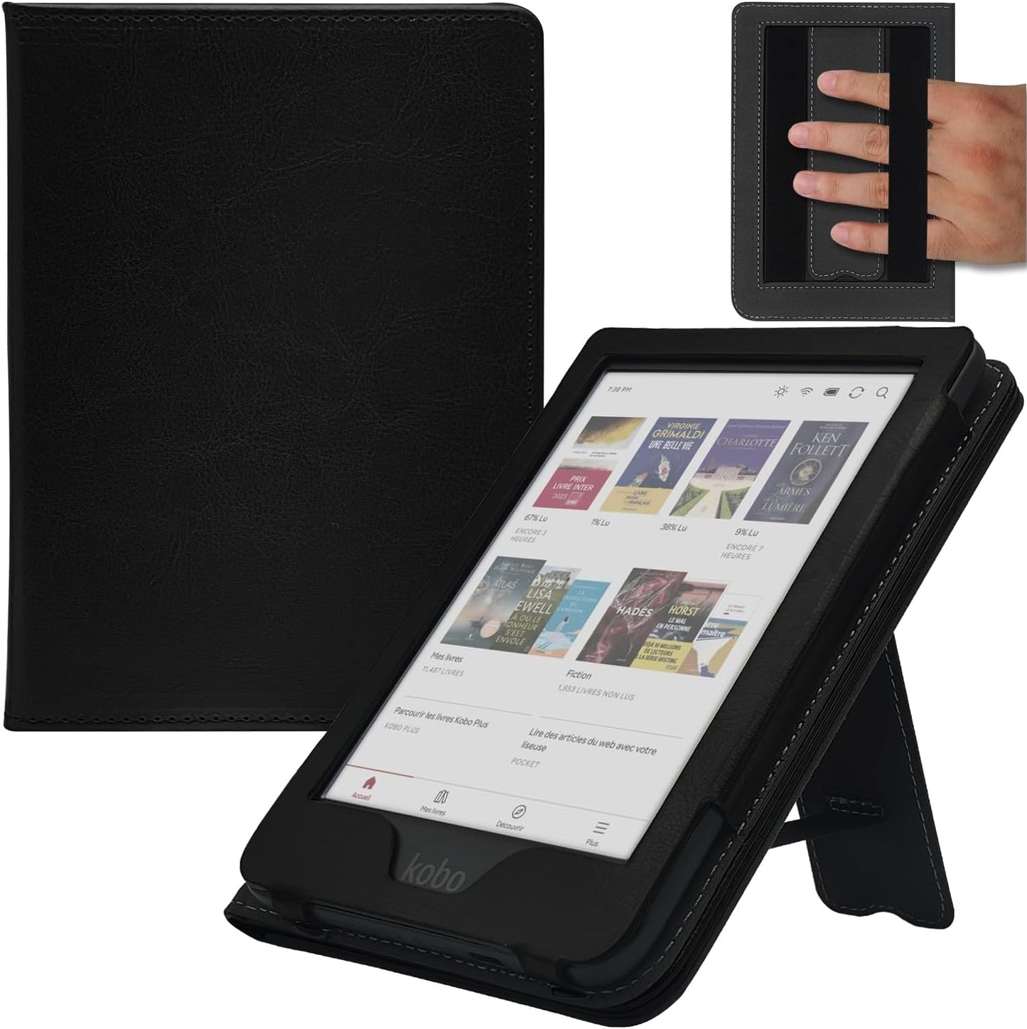 Stand Case for 6'' Kobo Clara Colour/Clara BW/Clara 2E Cover (Model N367 / N365 / N506) with Auto Sleep&Wake/Double Hand Strap/Magnetic Closure (Gentleman Black)