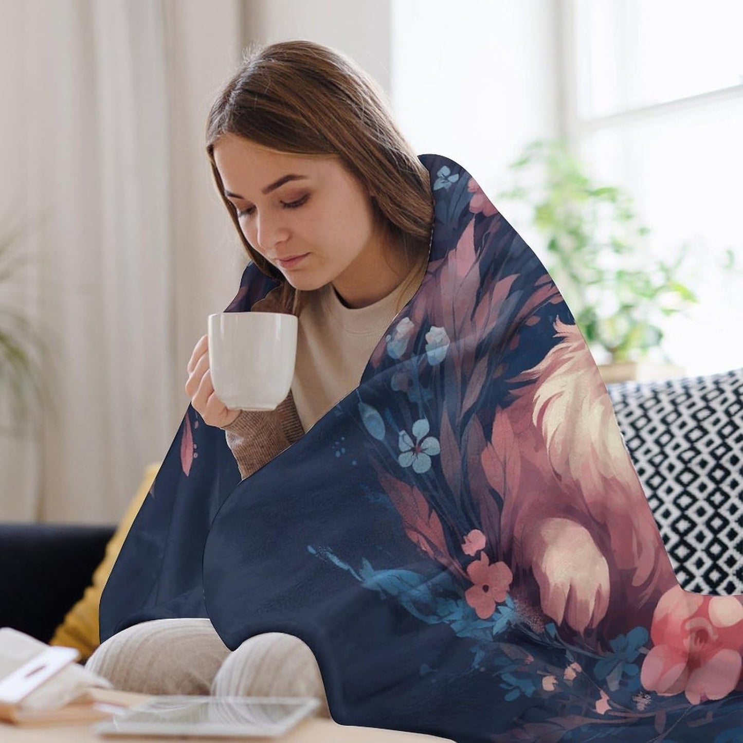 Rabbit in Garland Throw Blanket for Couch Super Soft Warm Lightweight Throw Blankets Cozy Flannel Bed Blanket Cute Decorative Blankets for All Seasons Home Decor Gift 30"*40"（76 * 100cm）