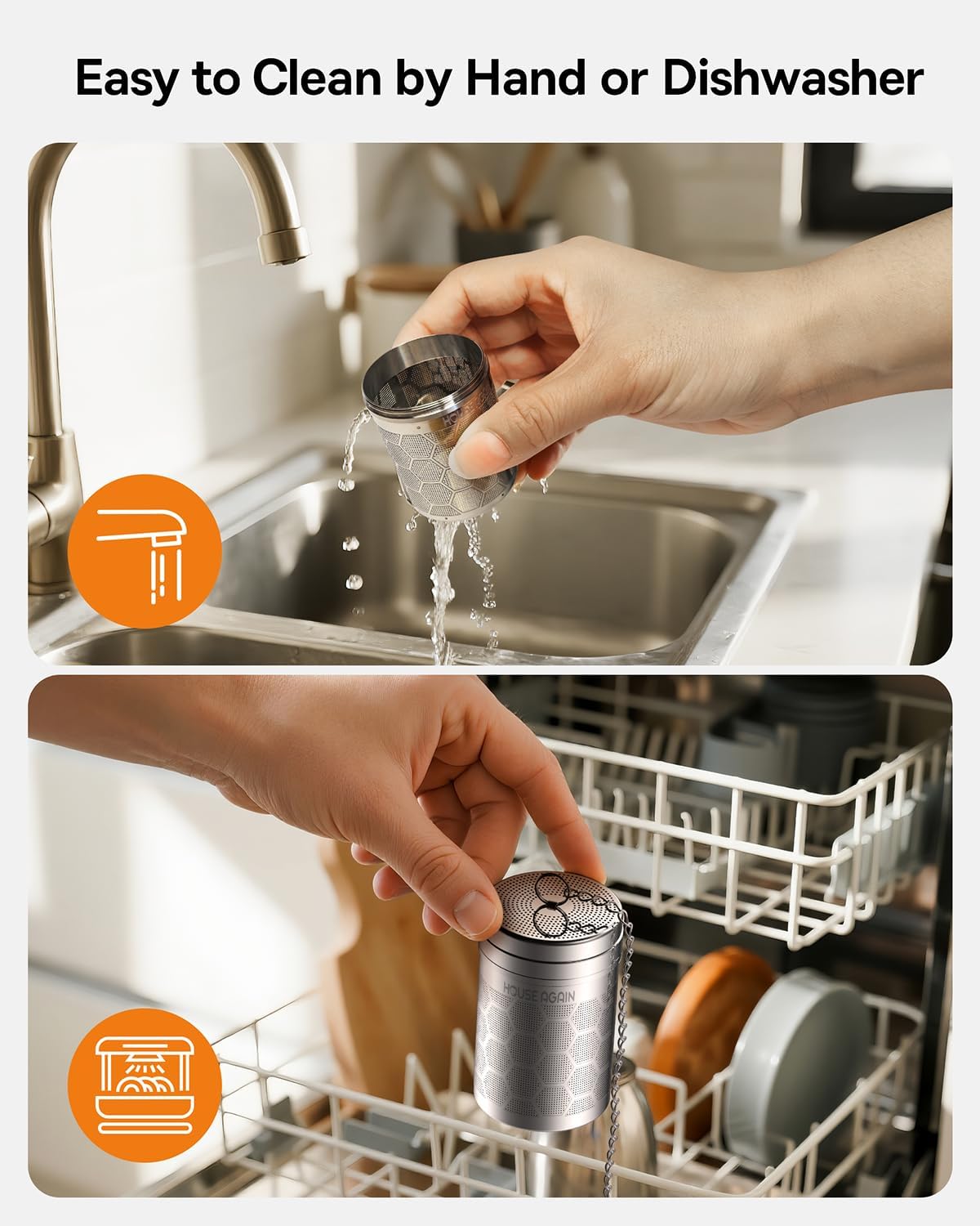 House Again Tea Infusers, Extra Fine Mesh Tea Strainers for Loose Tea, Updated Slim Threaded Lid & 304 Stainless Steel, Filter Bags Diffusers, Loose Leaf Tea Steeper for Brew Tea Spices & Seasonings