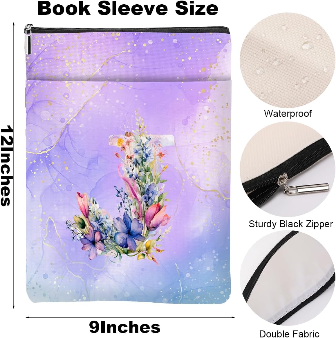 4Pcs Initial J Book Lovers Gifts Book Sleeve Waterproof Books Cover Pouch Personalized Monogrammed Gifts for Women Men Girl Reader Bookish Reading Accessories for Birthday Christmas Appreciation