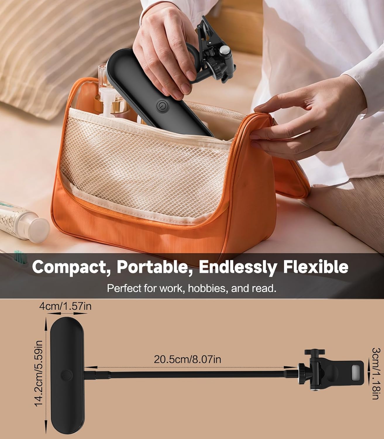 2in1 LED Book Light and Desk Lamp, Clip On Reading Light for Bed & Books, 7.9IN Flexible Gooseneck Video Conference Light, 3 Color Modes Dimmable, Rechargeable Lamp for Laptop, Phone, Study