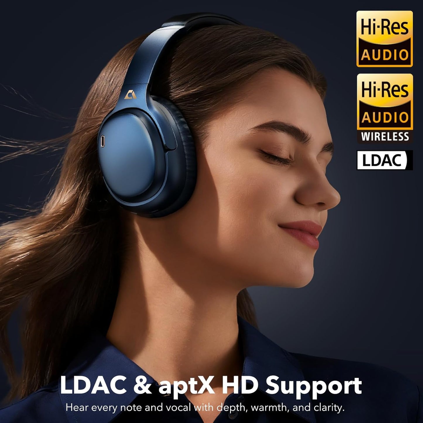 1Mii AI E700 Hybrid Active Noise Cancelling Headphones, Bluetooth Over Ear, Wireless Hi-Res Audio with LDAC & aptX Low Latency for Airplane Travel & Home TV, AI Translation & Custom EQ via APP, Blue