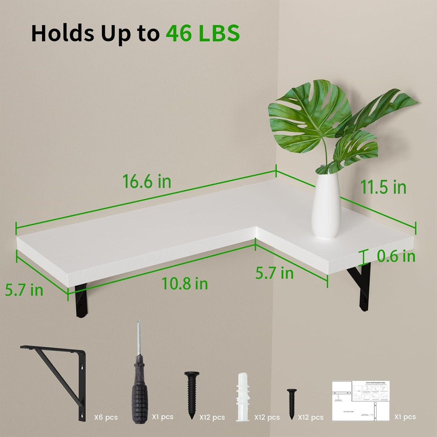 NATURE'S SOURCE Corner Floating Shelves Set of 3, Corner Shelves Wall Mounted, for Bedroom Kitchen Living Room Bathroom Office- Gothic Style (White, Set of 3)