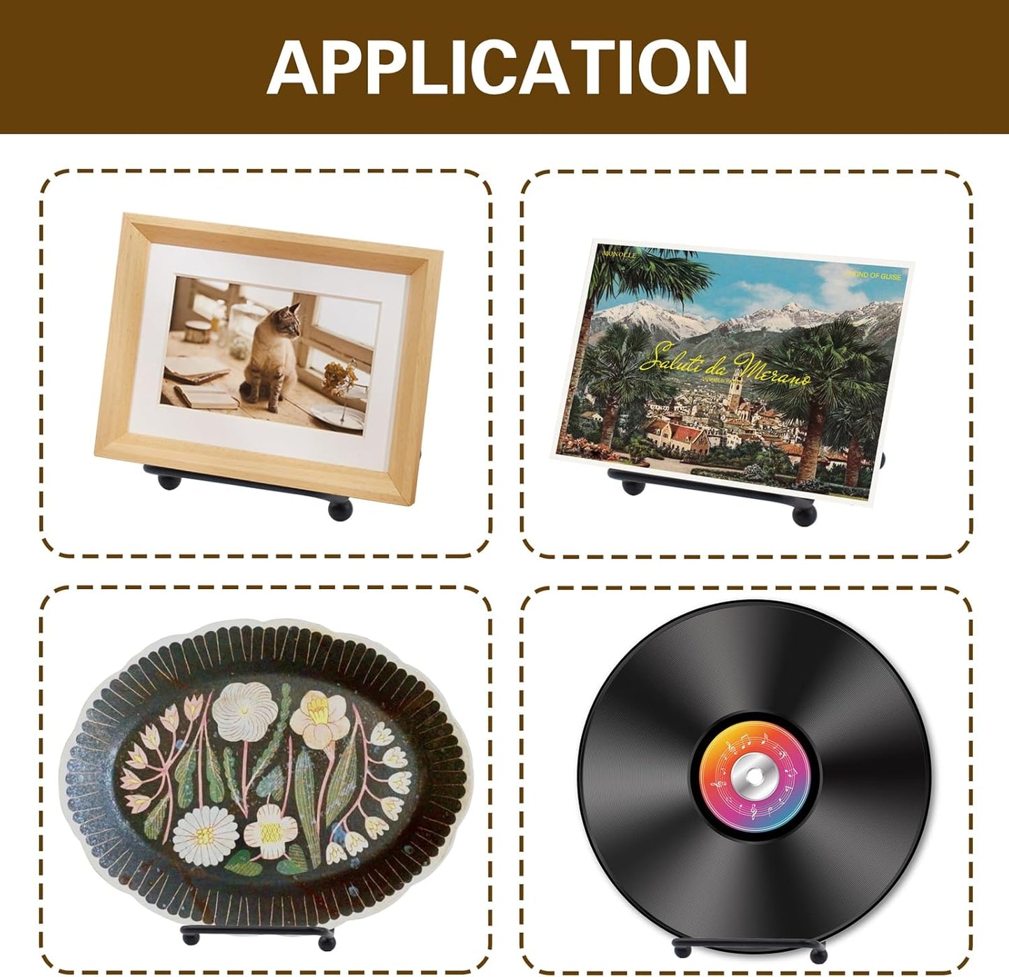 4 PCS 2 Inch Small Plate Holder, Mini Metal Easel Picture Frame Display Stands Decorative Plate Stand for Plaques, Vinyl Records, Photo, Mobile Phone