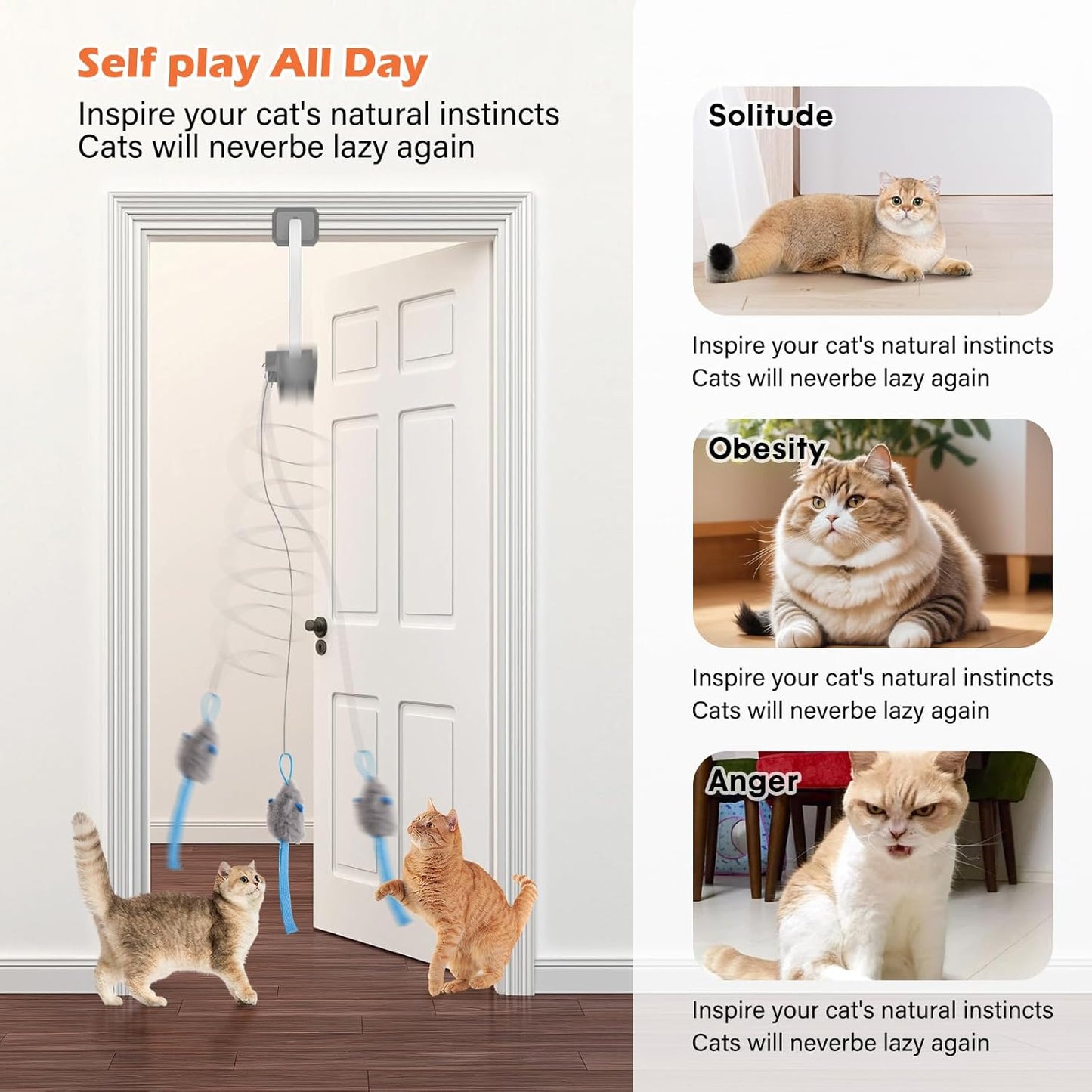 Rechargeable Electric Cat Teaser with Remote – Interactive Door Clip Teaser for Cats, 2 Motion Modes (360° Spin & Irregular Jumping), Smart Auto Cat Toy for Exercise & Fun (Gray)