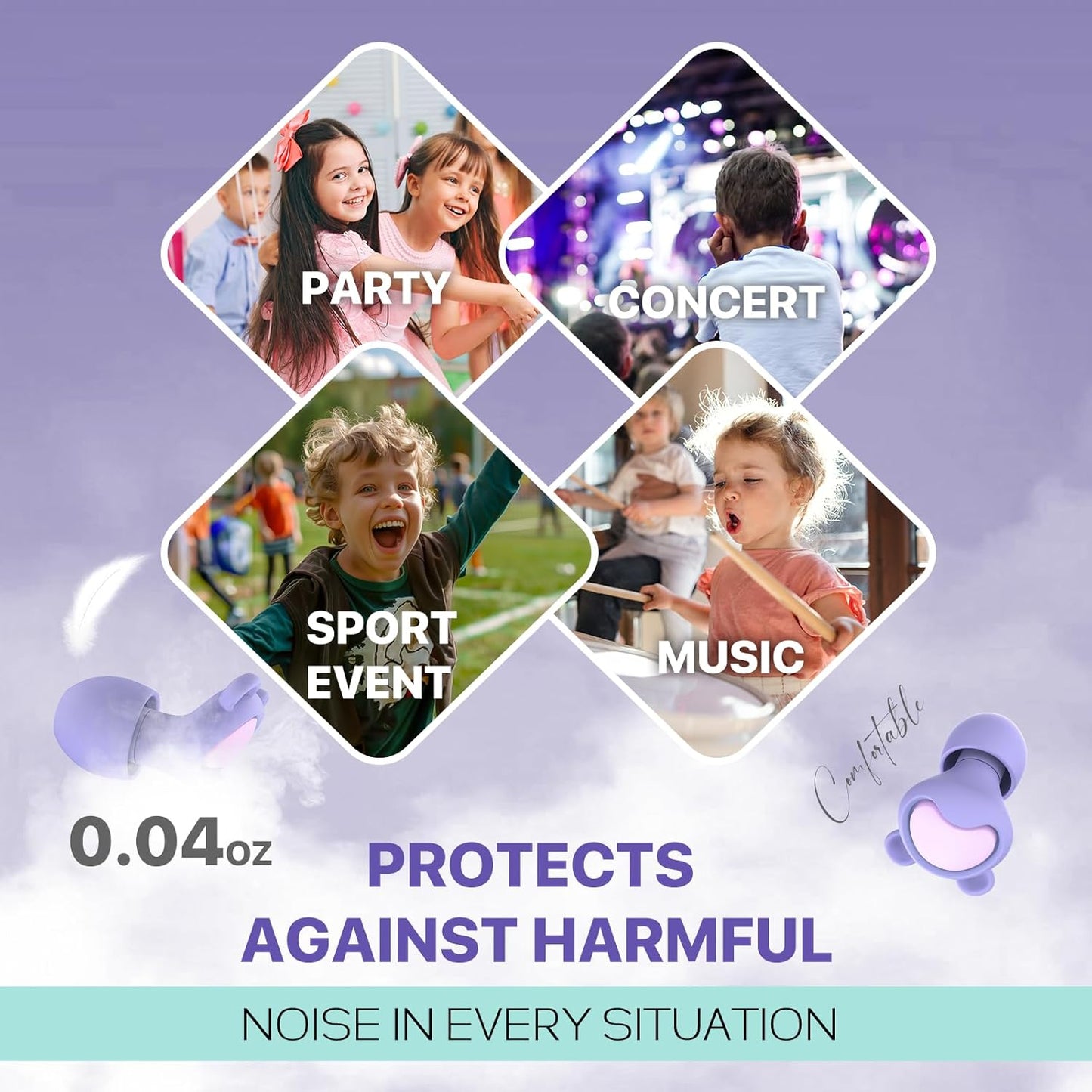 Kids Ear Plugs (6+yrs) - Reusable Everyday Noise Relief Earplugs for Small Ear Canal, Kids Ear Protection for Concerts, Travel, Focus, Socializing, School, Sleep, Sensitivity –26 dB Noise Reduction