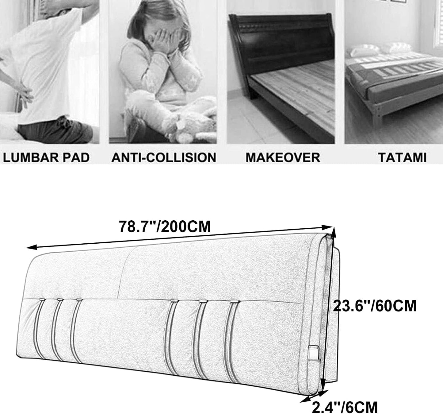 King Size Upholstered Wedge Pillow Support Backrest Cushion,Bedside Headboard Cushion Reading Pillow Removable Cover(Size:No headboard 78.7"/200cm,Color:B)