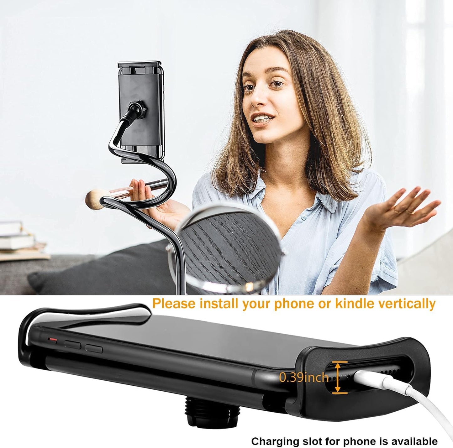 Gooseneck Tablet Holder Stand, Kindle Holder for Bed 33in Flexible Long Arm Clamp Clip Mount for iPad, iPhone, Switch, Galaxy Tabs, Kindle Fire, Phone 4.7''-11'' Tablet Devices