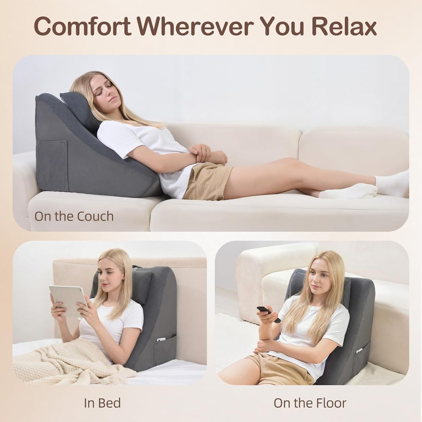 Back Pillow for Bed — 21" Extra-Wide 2-in-1 Dual-Layer Wedge with Adjustable Headrest, Soft Cover