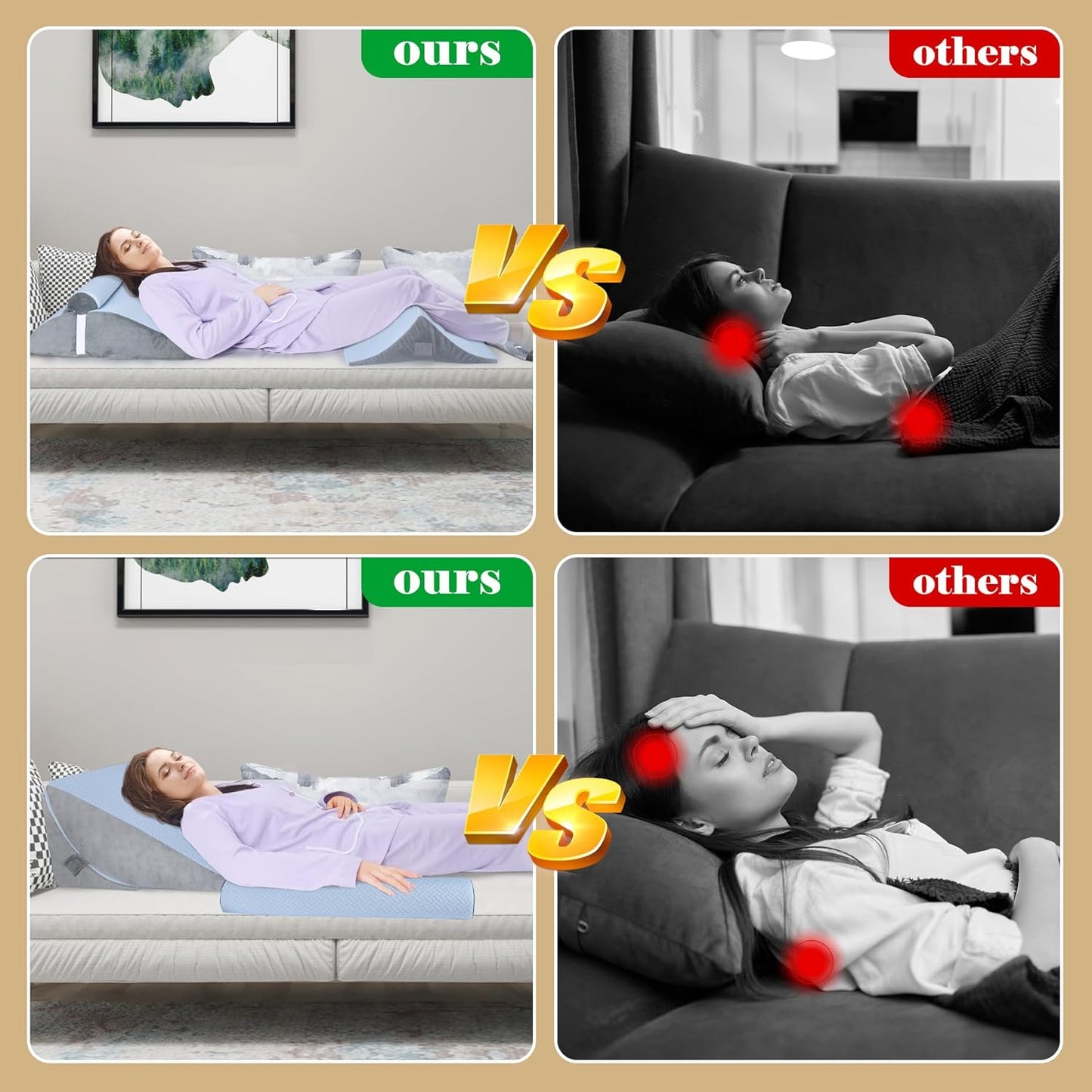 Bed Wedge Pillow for Sleeping, Adjustable Wedge Pillow Set for After Surgery, Elevated Triangle Pillow for Acid Reflux and Back Pain Relief, Post Surgery, Sleep Apnea, Back Suppor