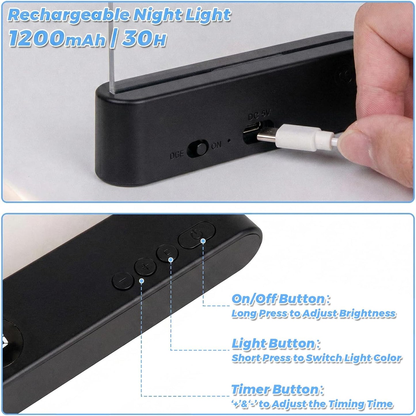 Book Light, Rechargeable Led Reading Light 3 Color Flat Book Lamp, Dimmable Panel Plate Lamp Book Full Page Light with Timer Stepless Gifts for Readers Women Men Reading in Bed at Night (Black)