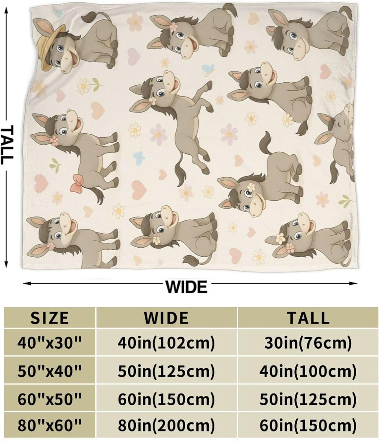 Cute Donkey Throw Blanket Funny Animal Donkey Blanket Soft Cozy Fleece Fuzzy Plush Warm Stuff Bedding Nursery Toddler Baby Blankets Gifts for Boys Girls Kids Adult Men Women 40"X50"