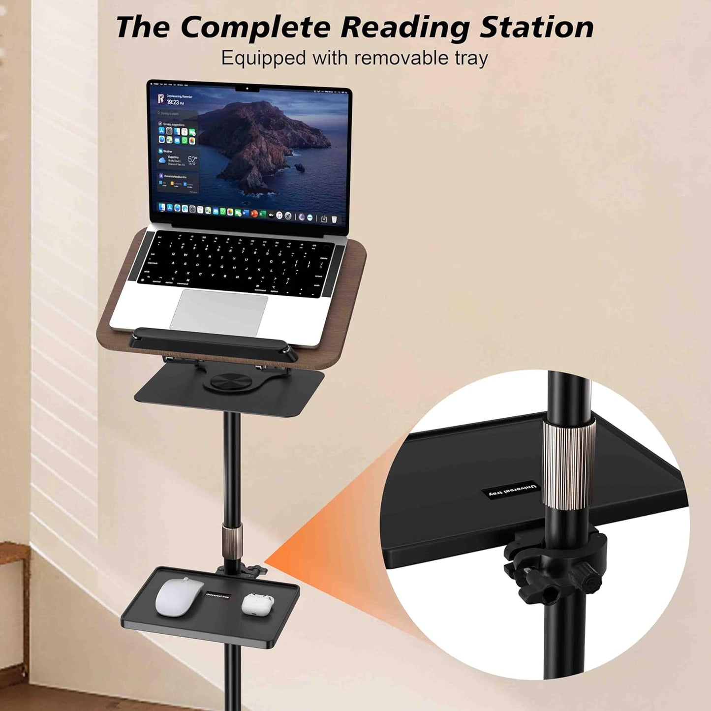 2 in 1 Book Holders for Reading Hands Free, Floor and Desktop Adjustable Book Stand with Page Clips for Music, Laptop, Cookbook, Projector