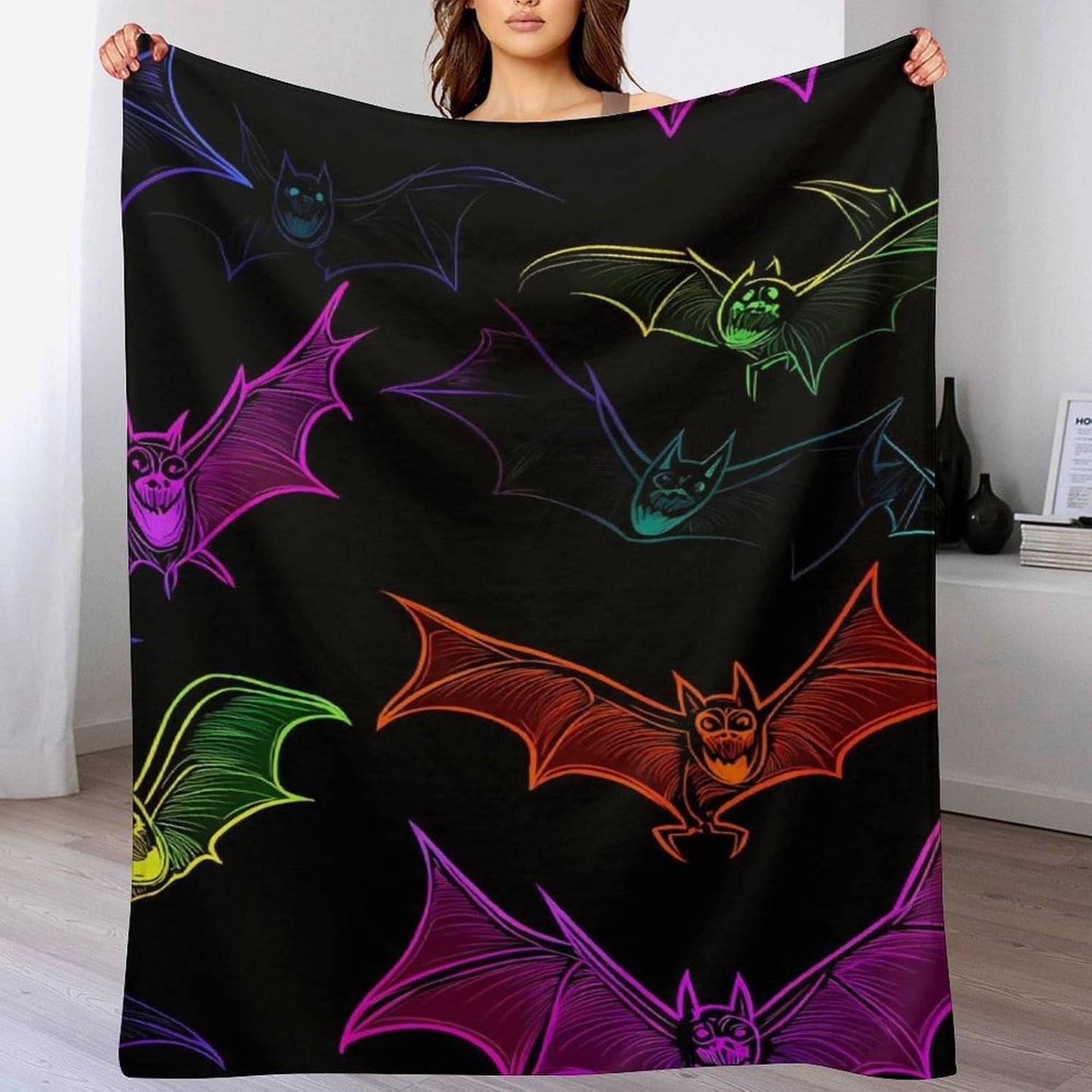 Colorful Bats Throw Blanket for Couch Bed Plush Cozy Fuzzy Flannel Blanket for All Season 30"x50"