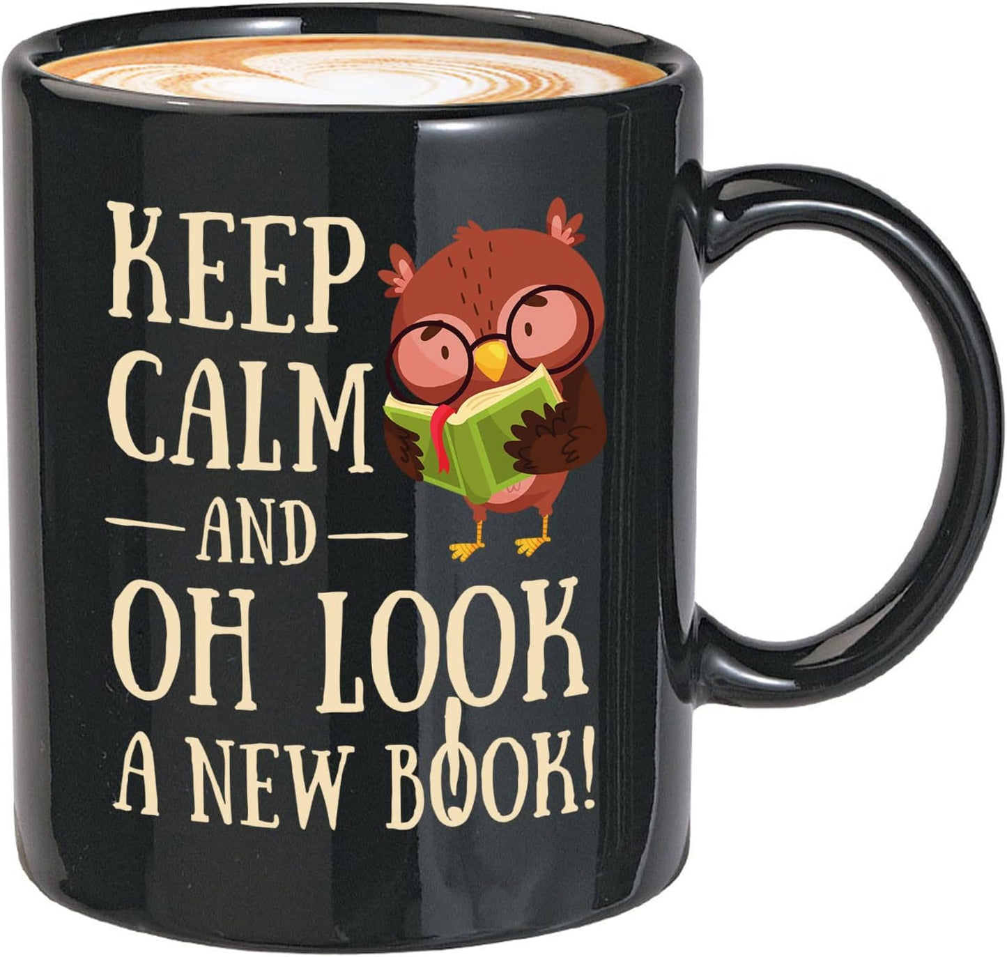 Bubble Hugs Book Lover Coffee Mug 11oz Black - Keep Calm and Oh New Book - Reading Owl Reader Stack of Books Lover Bookish Novelist Librarian Writer