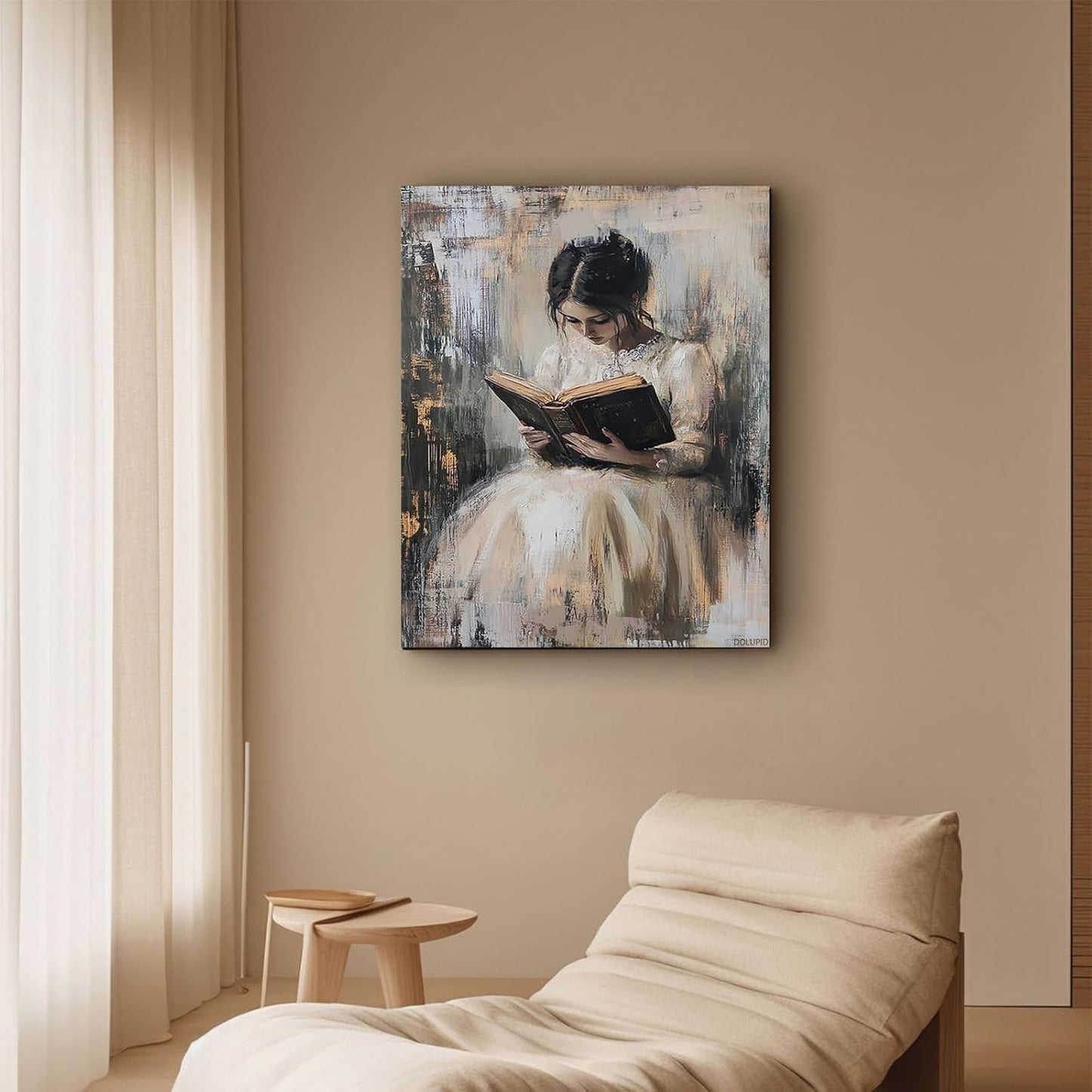 Vintage Bookish Woman Printable Wall Art Light Academia Women, Victorian Aesthetic Neutral Decor for Bathroom, Bedroom, Living Room 8x10inch, Wrapped Framed